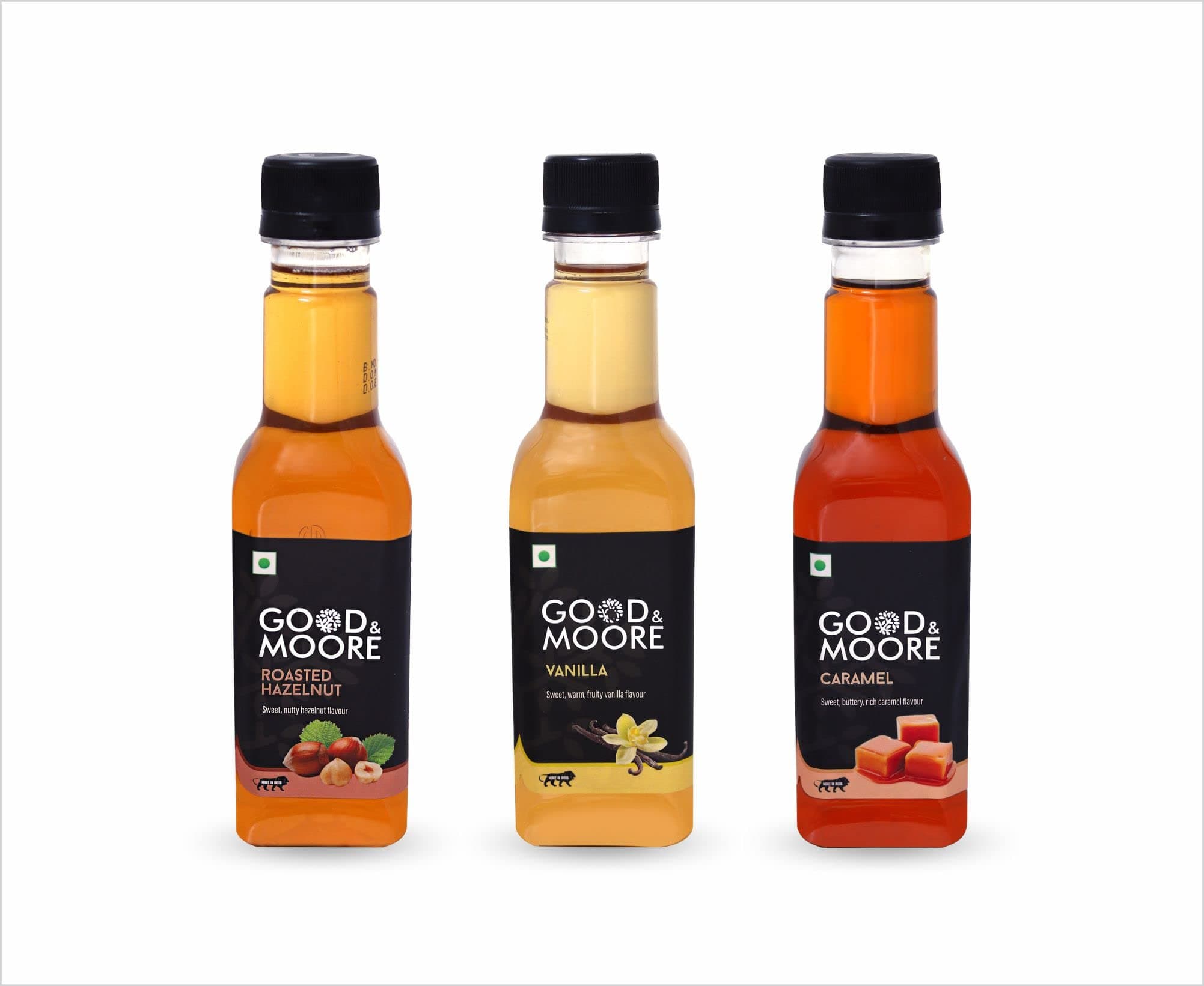 GOOD&MOORE Combo Of 3|Roasted Hazelnut, Caramel, Vanilla|For Coffee, Milkshake, Frappe, Cold-Coffee, Pancakes And More|Concentrated Syrup|Premium Syrup (250Ml X 3) - Liquid
