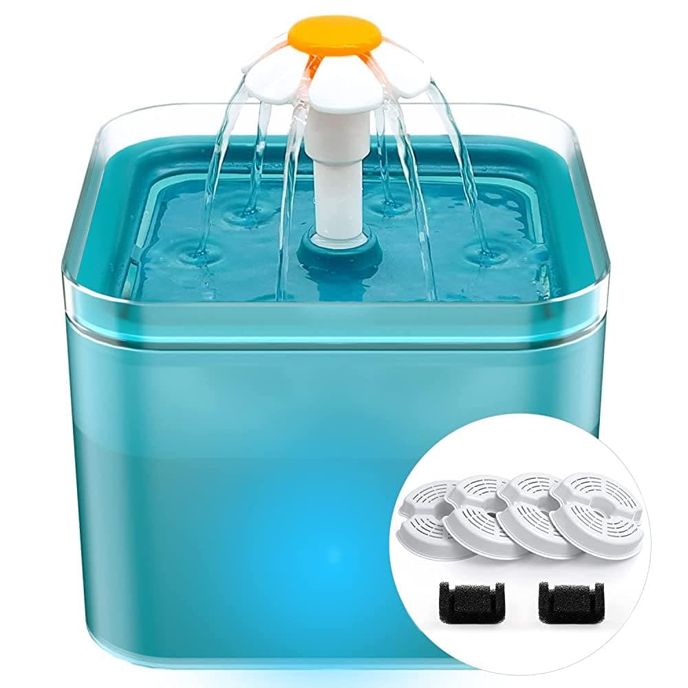 Cat Water Fountain for Cats Indoor: 67oz/2L Cat Fountain - Quiet Pet Water Fountain - Cyan Cat Fountains for Drinking Easy to Clean - for Cats&Pets& Small Animals - Including 4 Filters + 2 Sponges