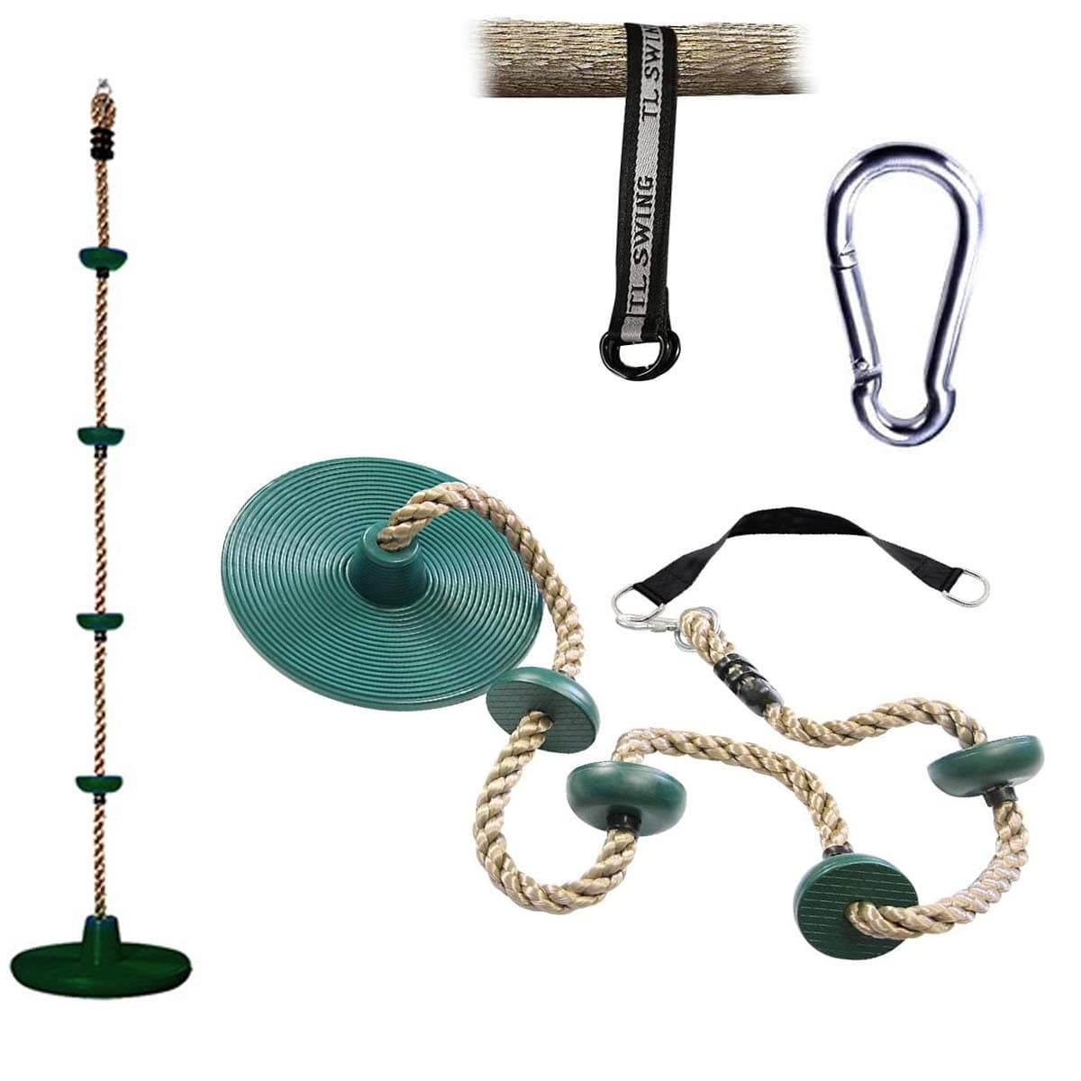 Children's Rope Tree Swing, Adjustable Rope Swing with Platform and disc seat, Outdoor with Platform Buckle and Strap - Green