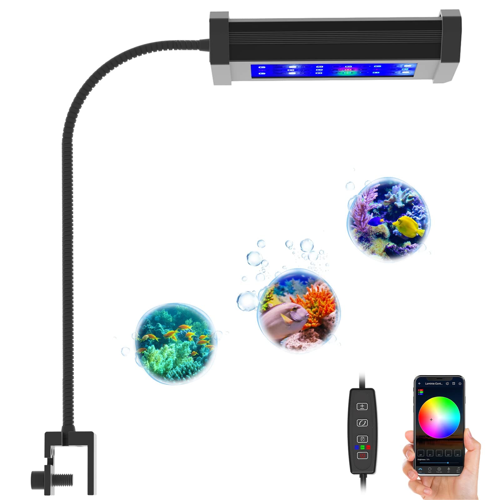 Lominie LED Aquarium Light Full Spectrum, 2-Channel Dimmable Fish Tank Light with Adjustable Gooseneck for Saltwater, Nano Coral Tank (Saltwater Bar10)