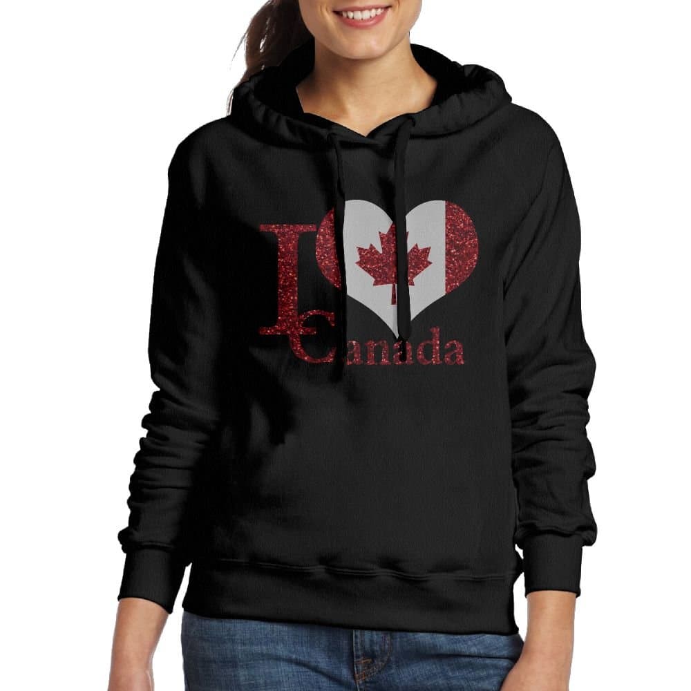 I LOVE CANADA Casual Women Hoodies Long Sleeve Drawstring Sweatshirt S