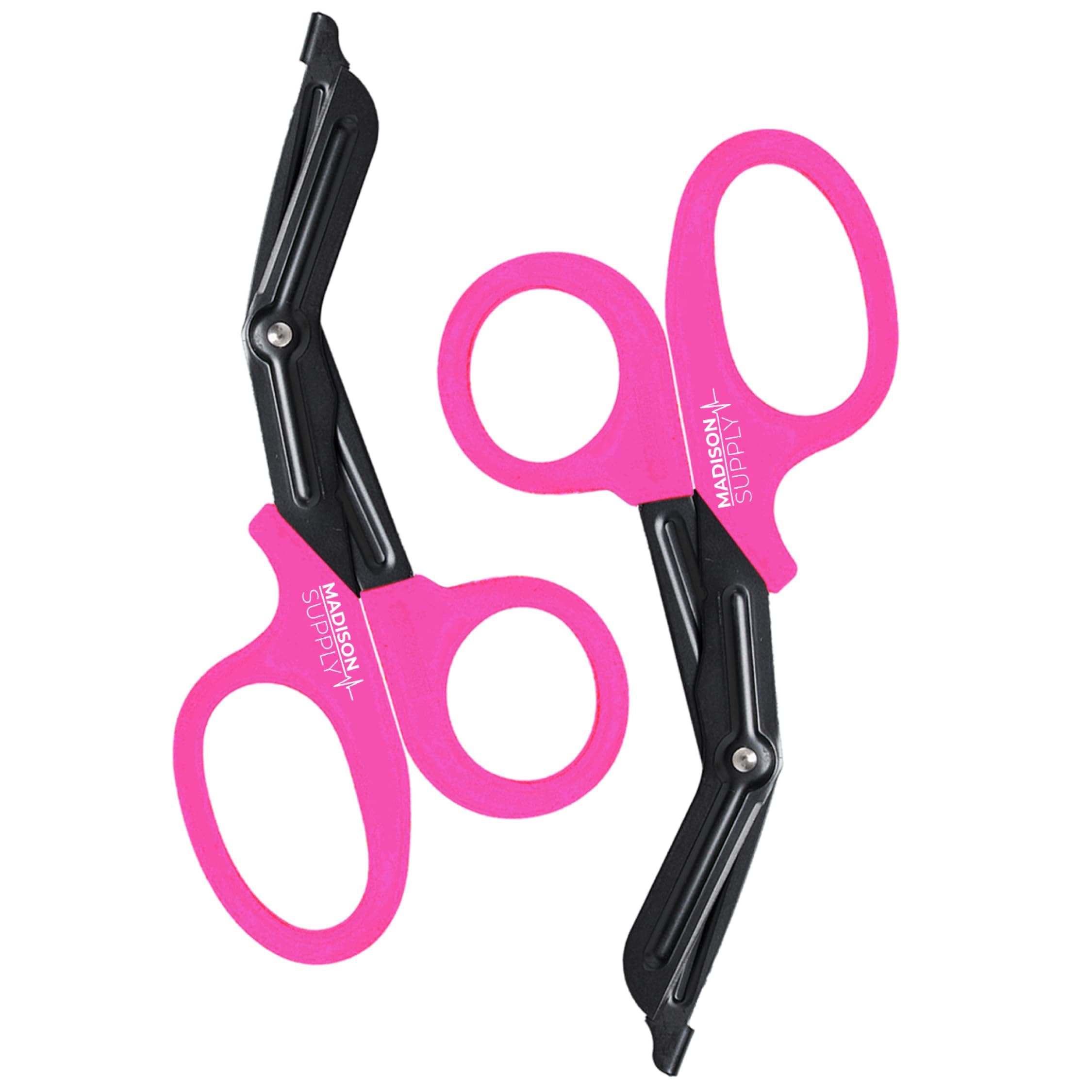 Madison Supply 2 Pack Trauma Shears - 7.5 Inch Nurse Scissors with Quality Stainless Steel, Non-Stick Fluoride-Coated Blades, High-Impact Handles - Medical Bandage Scissors - Pink