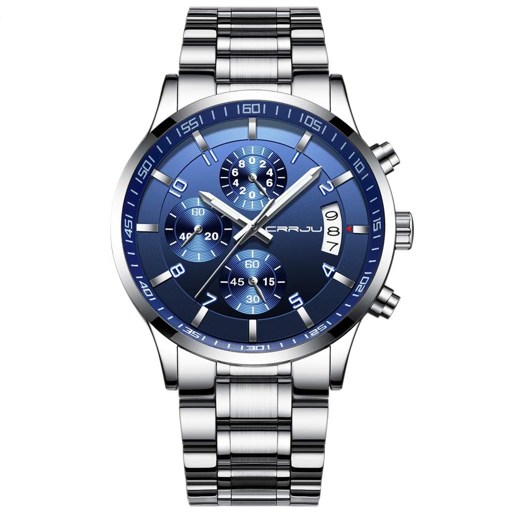 Men's Fashion Stainless Steel Watches Date Waterproof Chronograph Wristwatches,Black Steel Band Waterproof Quartz Watch for Men