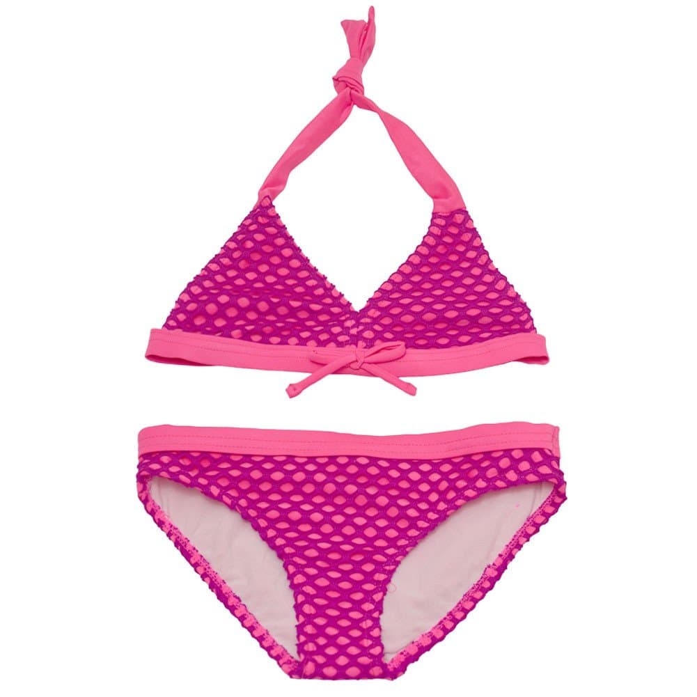 Penelope Mack Big Girls Fuchsia Pink Bow Halter 2 Pc Bikini Swimsuit 8