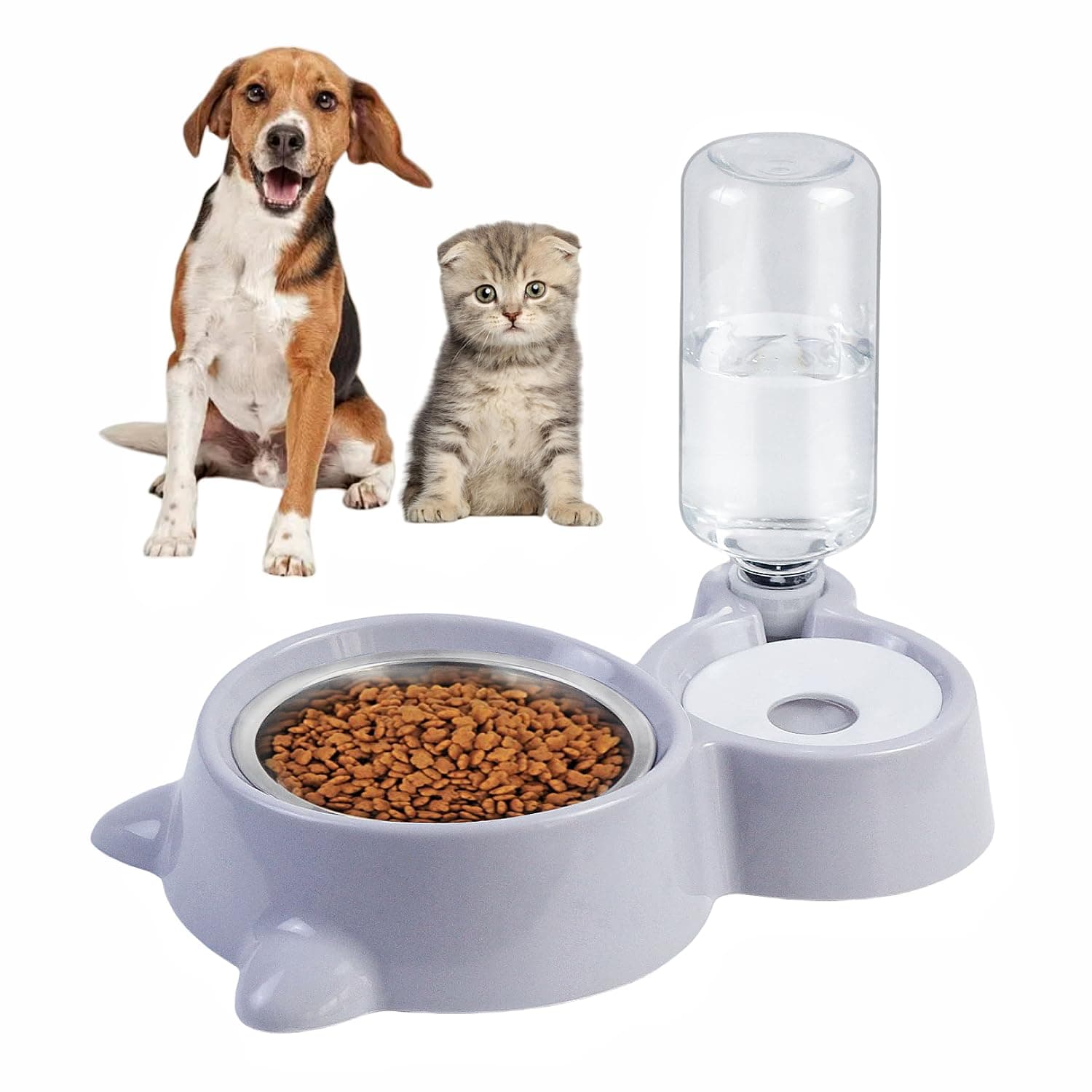 Sky-Touch Cat Dog Food Dish Bowl, Pet Food Dish Bowl And Auto Gravity Pet Water Dispenser, Cat Bowl Set For Small Medium Dogs And Cats