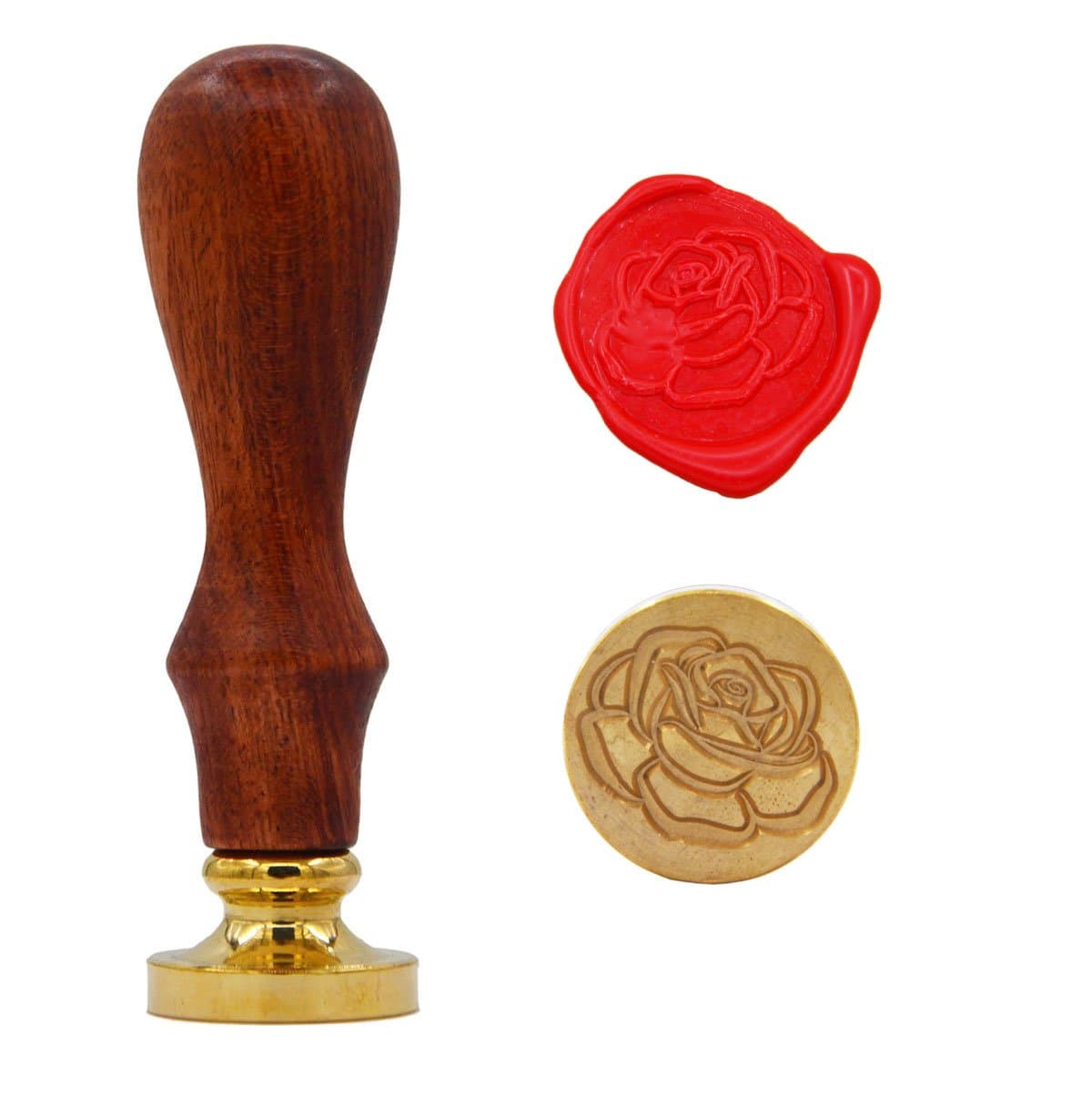 Vintage Style Wooden Handle Rose Initial Wax Classic Sealing Wax Seal Stamp (Rose-02)
