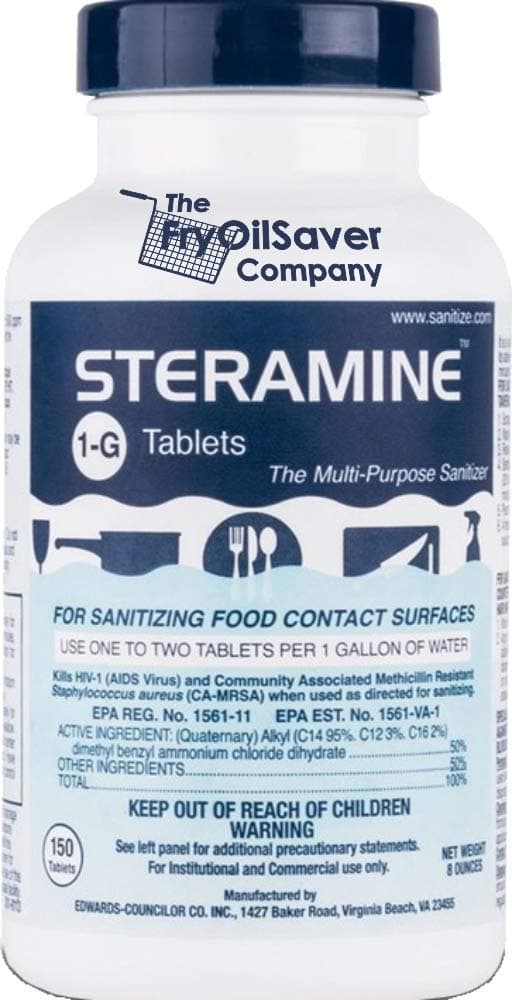 1 Bottle Steramine Sanitizer Tablets - Multi Purpose Steramine Sanitizing Tablets for Food Contact Surfaces in Kitchen, Diners, Hotels, Restaurants & Food Trucks by FryOilSaver Co. (150 Count)