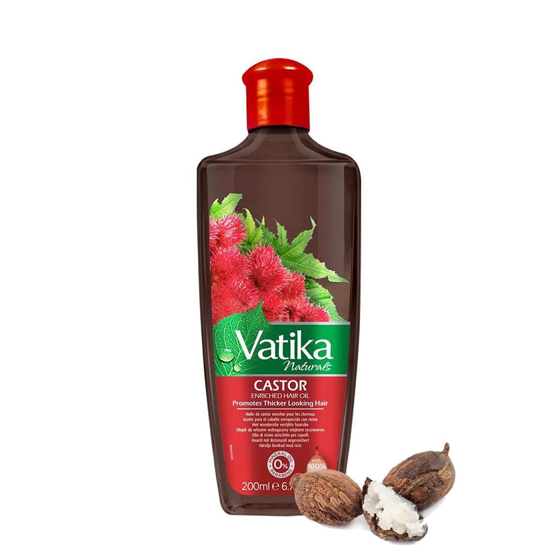 Vatika Naturals Castor Hair Oil - 200 ml, Infused with Castor Oil & Rosemary, & Citrus Lemon Extracts, Promotes Thicker Looking Hair