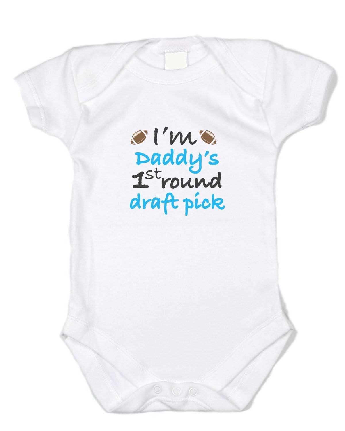 Graphic Fit Funny Baby Onesie Daddy's 1st Round Draft Pick - Blue Text-White Infant Bodysuit