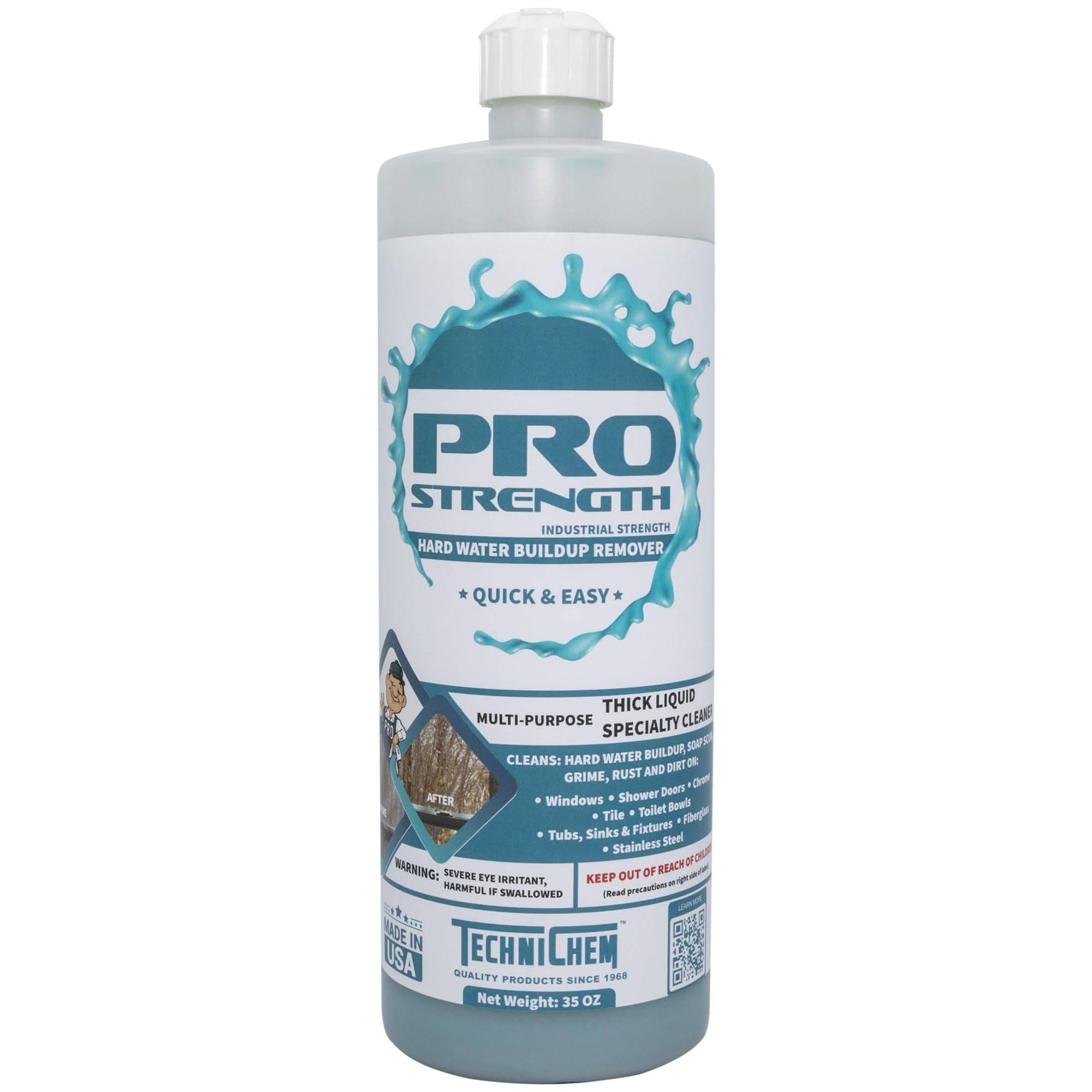 Pro-Strength Hard Water Stain Remover, Industrial Strength Hard Water, Mineral, Rust & Soap Scum Remover, 35 oz Bottle