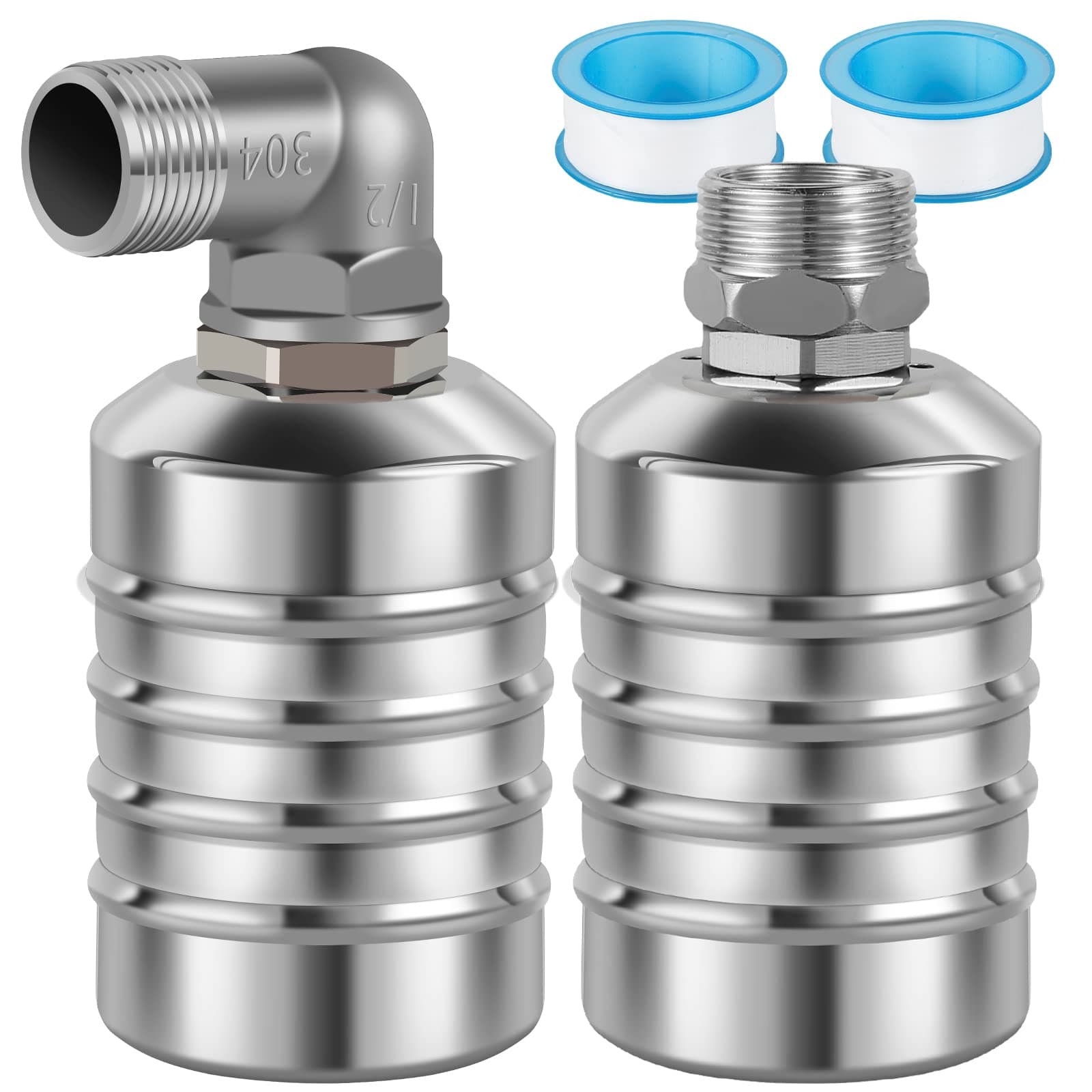 2Pcs Water Level Control Float Valve 304 Stainless Steel Fully Automatic Mini Floating Ball Valve Auto Shut Off Water Tank Controller Valve (1/2" Side water intake and 3/4'' Upper water intake)