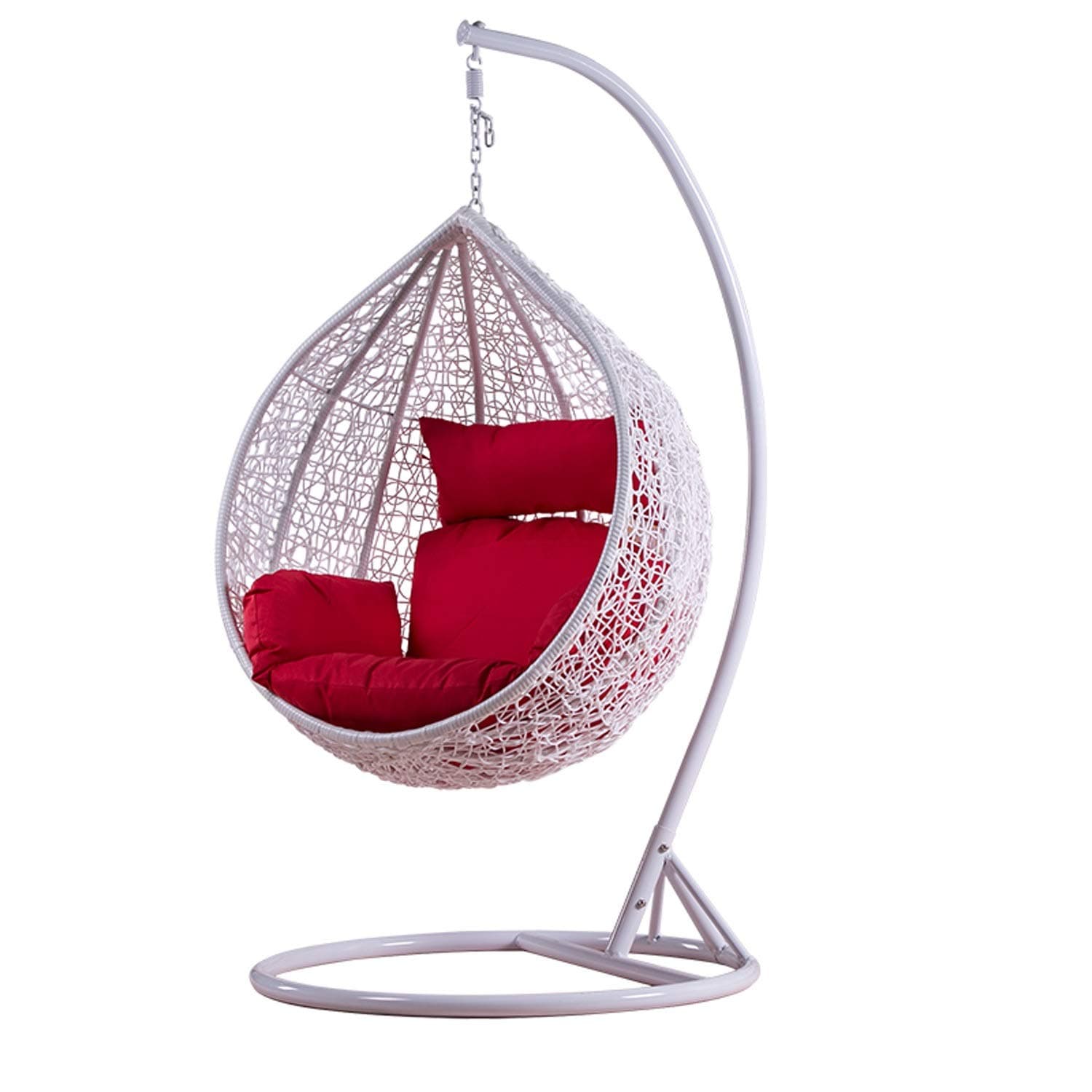 HOIHO Outdoor Rattan Egg-shaped Hanging Chair, Casual Cradle Chair With Cushions Home Leisure Indoor Balcony Cradle Chair Load 200KG With Carpet (Color : White)