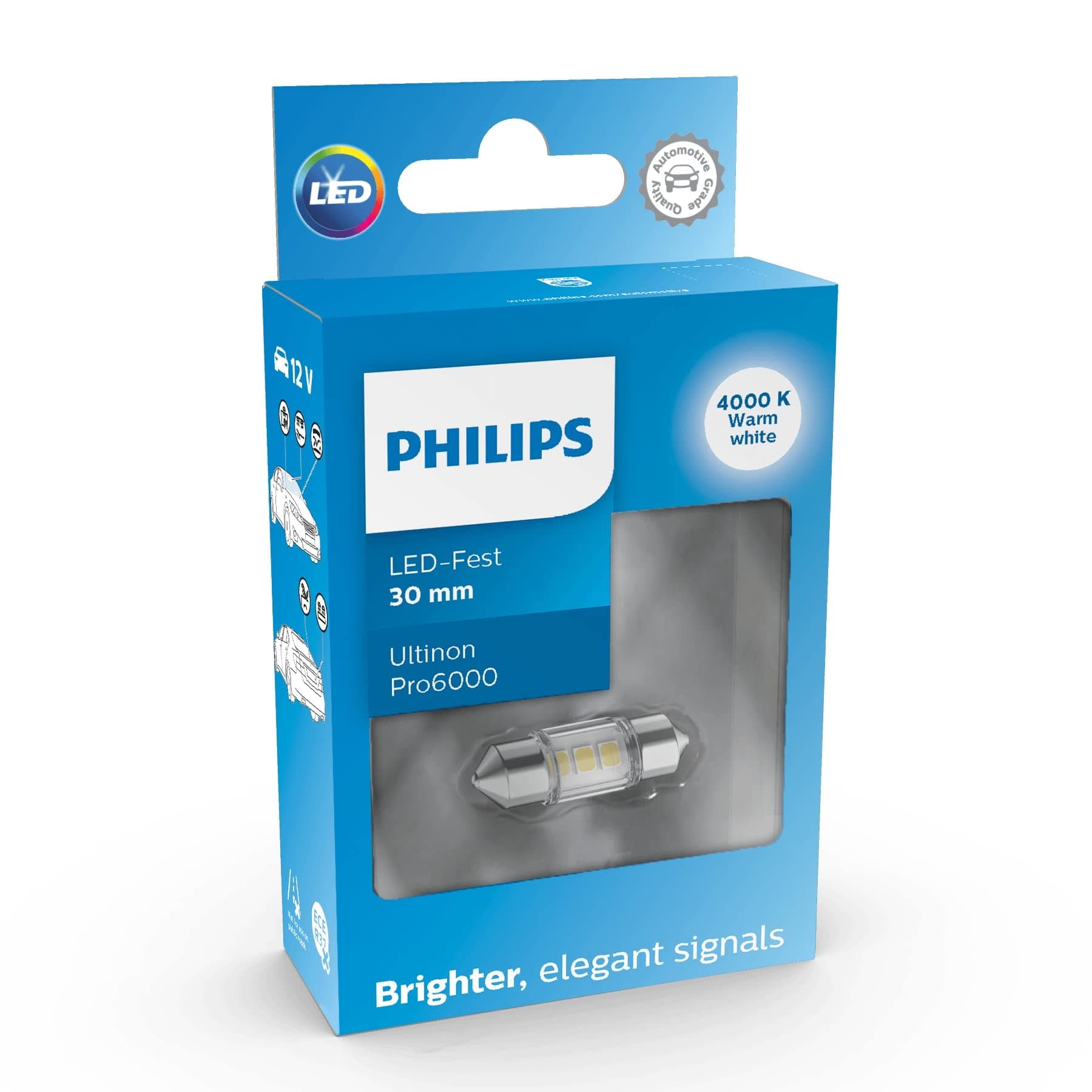 Philips Ultinon Pro6000 LED Festoon car signaling bulb (C5W), 4.000K, 30mm,white