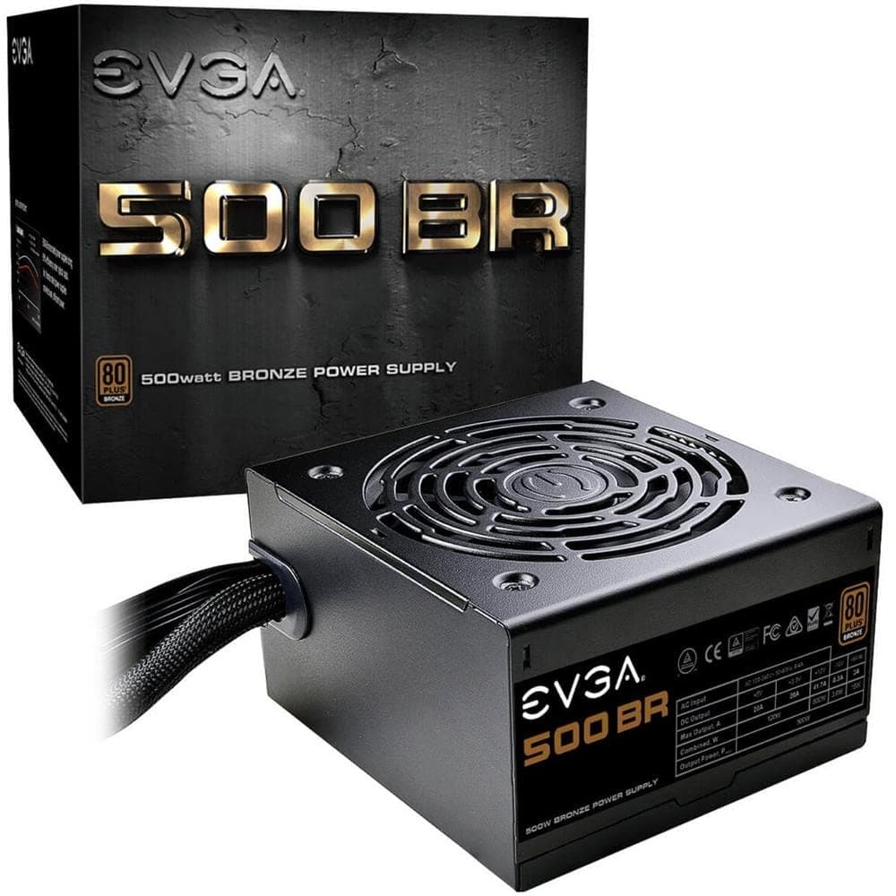 EVGA 100-BR-0500-K1 500 BR, 80+ Bronze 500W, 3 Year Warranty, Power Supply