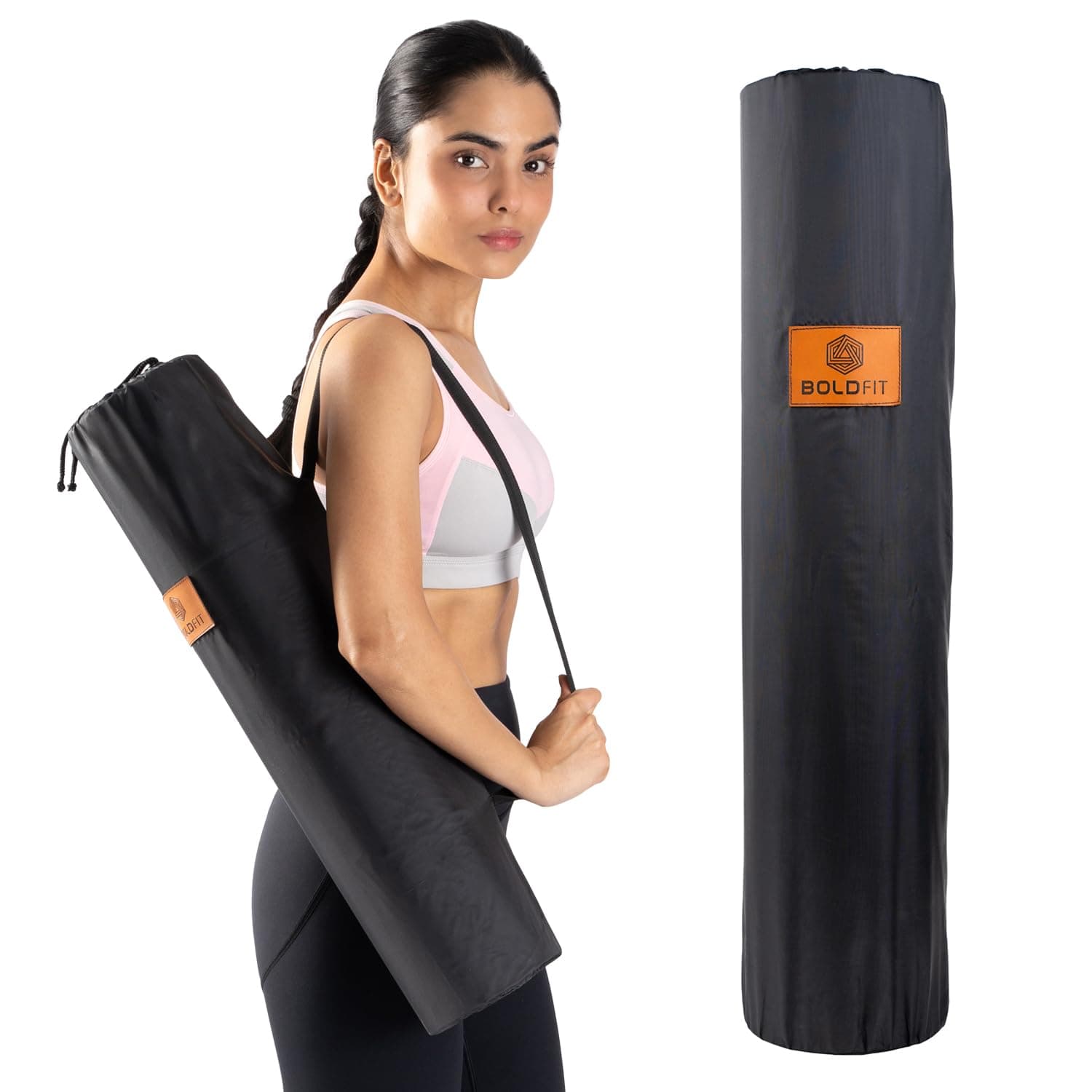 Boldfit Black Polyester Exercise Carrier Drawstring Bag with Adjustable Strap(Yoga Mat Not Included)