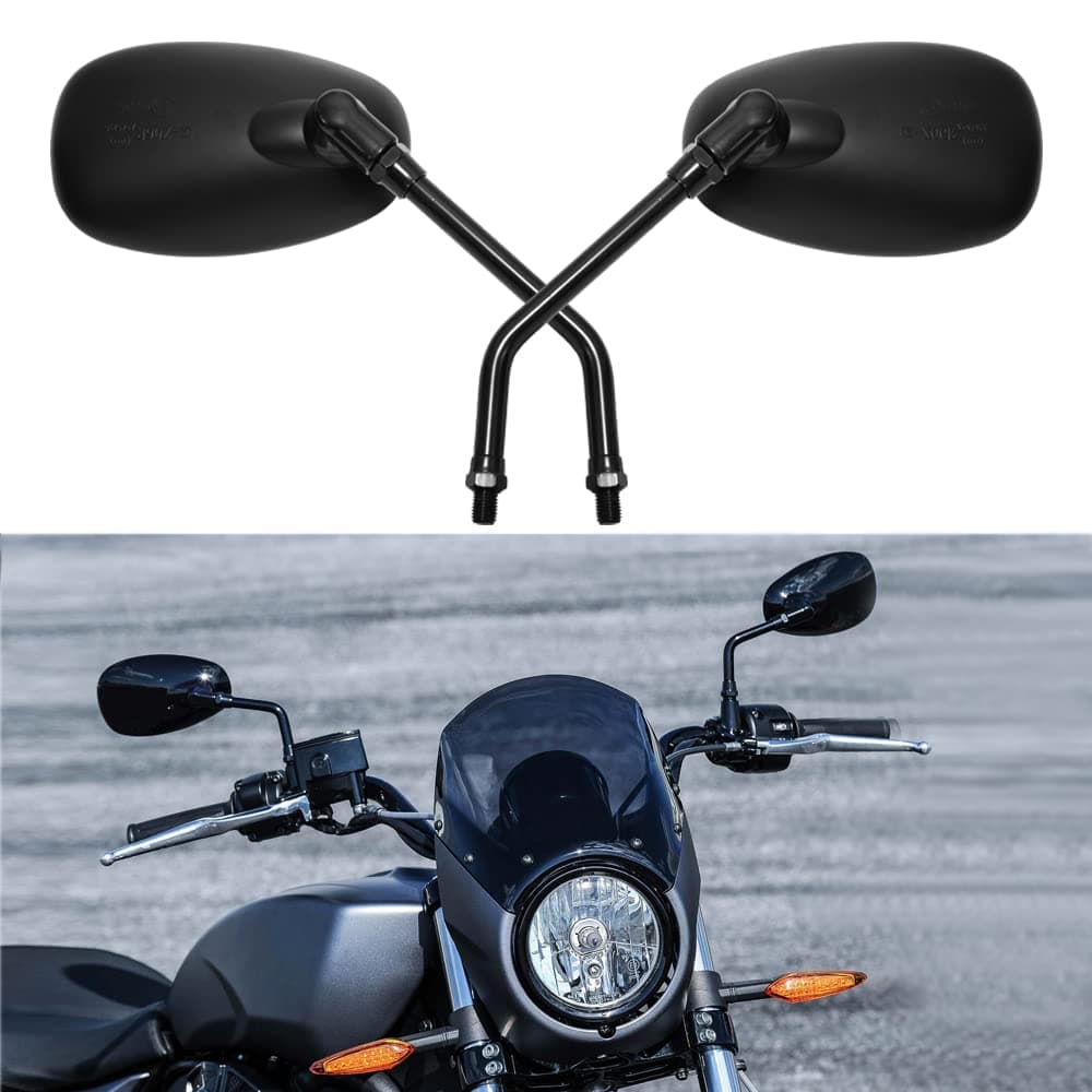 10mm Black Motorcycle Mirror Compatible with Boulevard C90 SV650S Vegas Intruder M1800R Rebel VTX 1300 1800 Vulcan VN 500 800 1500 1600 Cruiser Street Bike(Oval-Black)