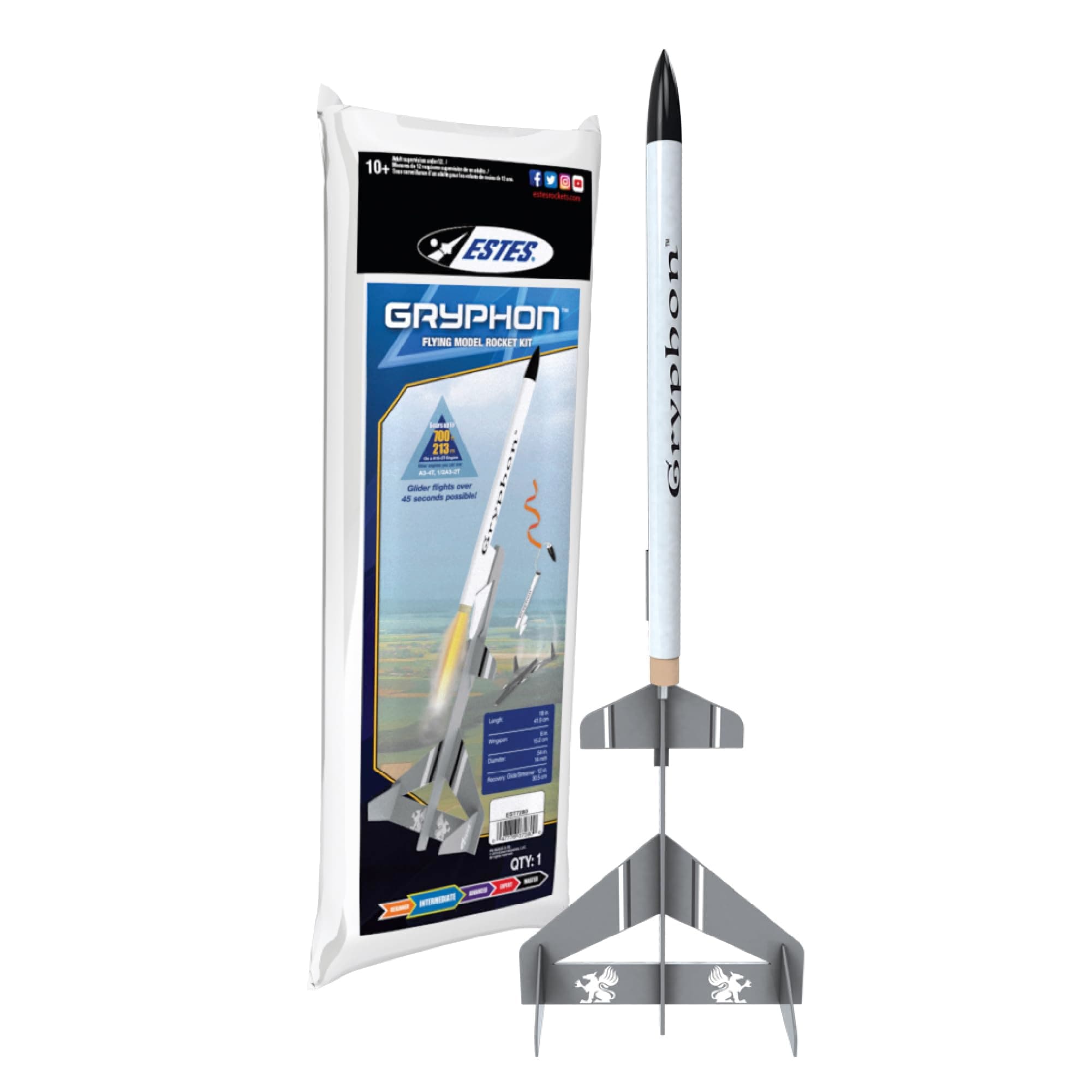 7280 Gryphon Rocket-Building Kit, Intermediate Flying-Rocket-Model Kit for Ages 10+