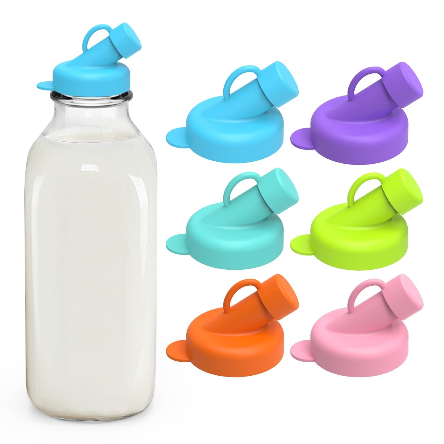 SOPHICO Silicone Milk Bottle Dispenser Caps, 48mm Diameter Pour Spout Lids, Replacement Lids Fit Stanpac & Libbey & Stock Your Home & The Dairy Shoppe, Leak Proof, Odorless (6 Pack, jug not included)