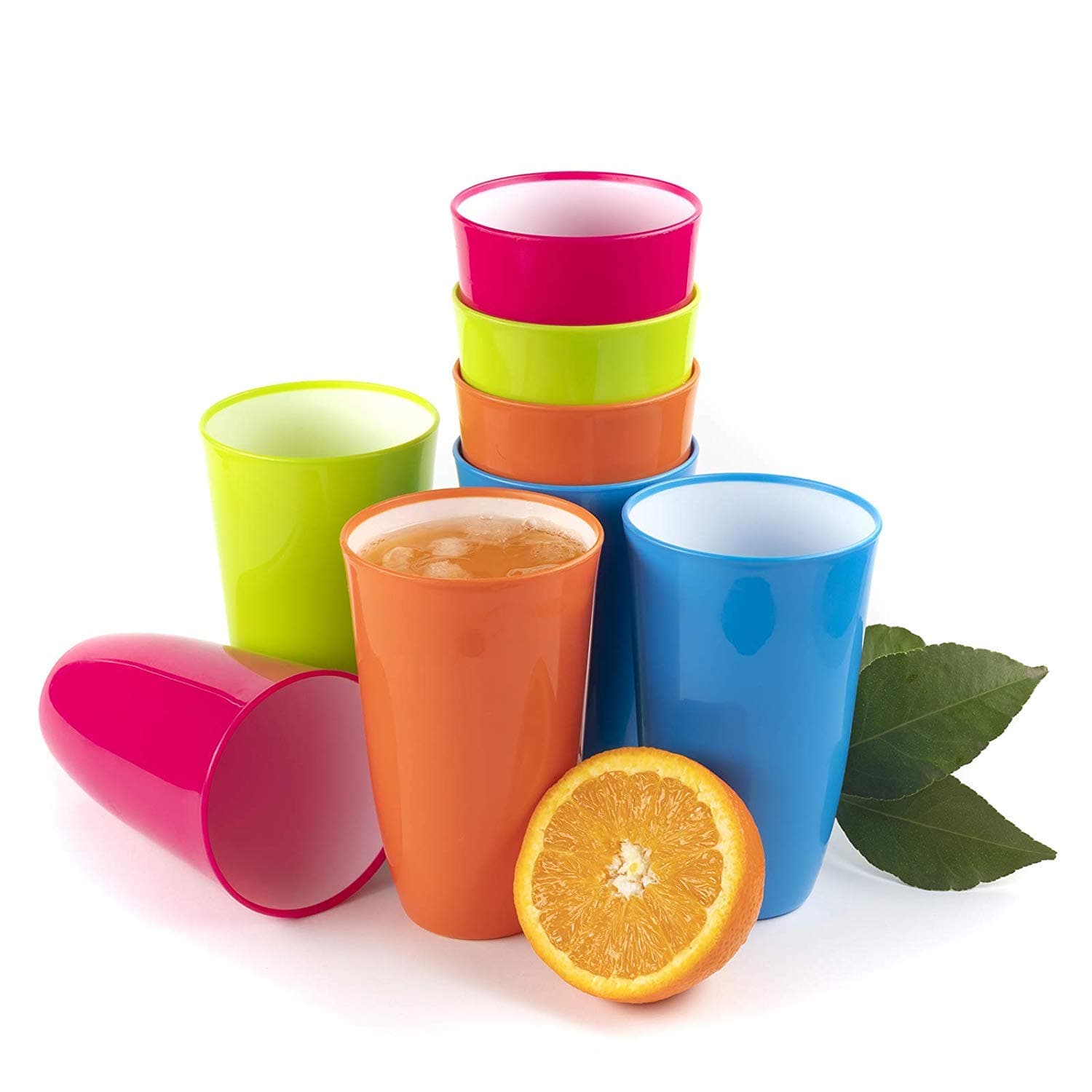 Maxi Nature Plastic Cups Set of 8 (650 ml) - Microwave, Dishwasher & Freezer Safe Glasses - Unbreakable, Lightweight, Durable Plastic Drinking Cups - Use for Juices, Water, & More