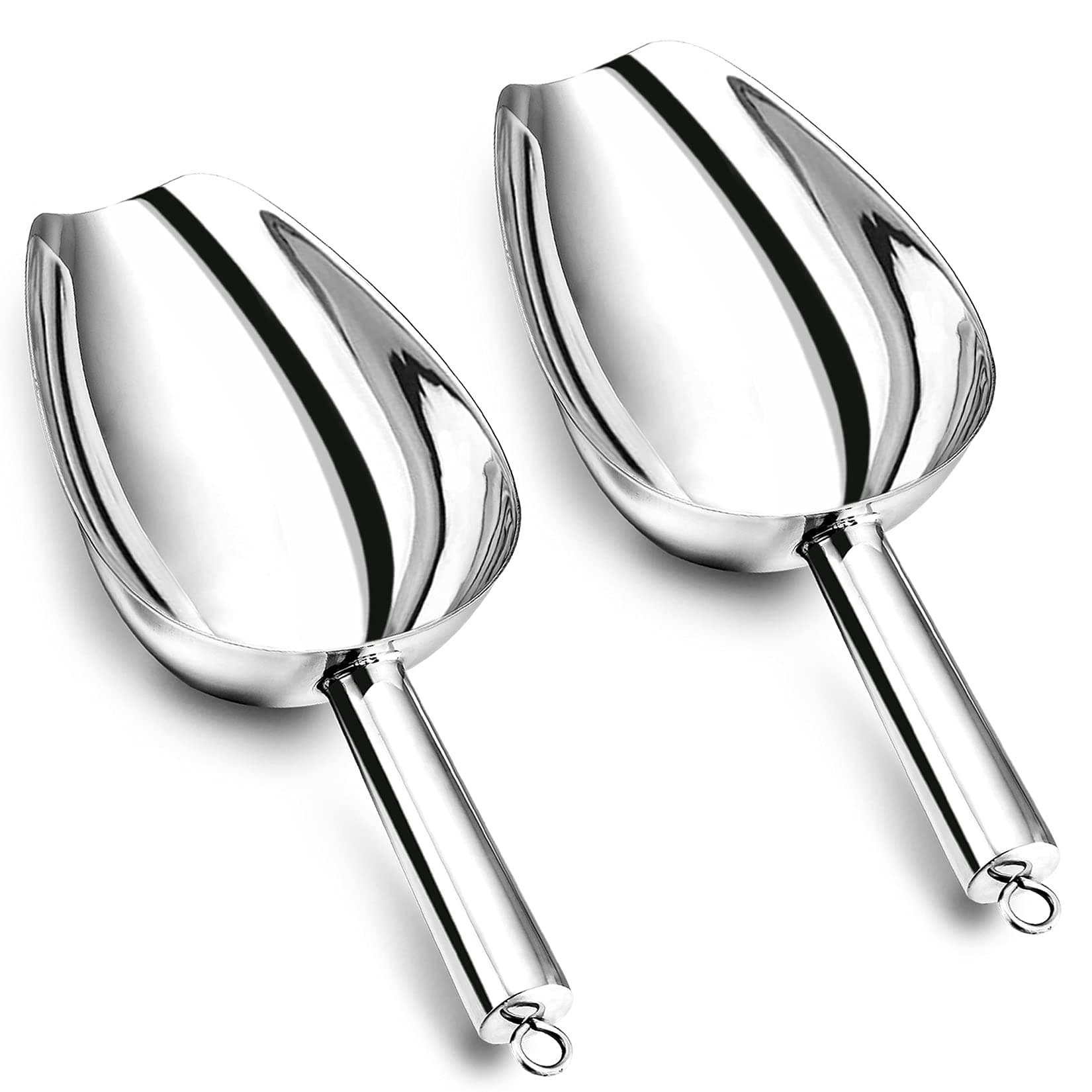 P&P CHEFFood Ice Scoop, Stainless Steel Scoop, Metal Candy Popcorn Flour Utility Scooper for Wedding Party Bar Kitchen Bath, Heavy Duty & Dishwasher Safe, (24oz, 2Pcs)
