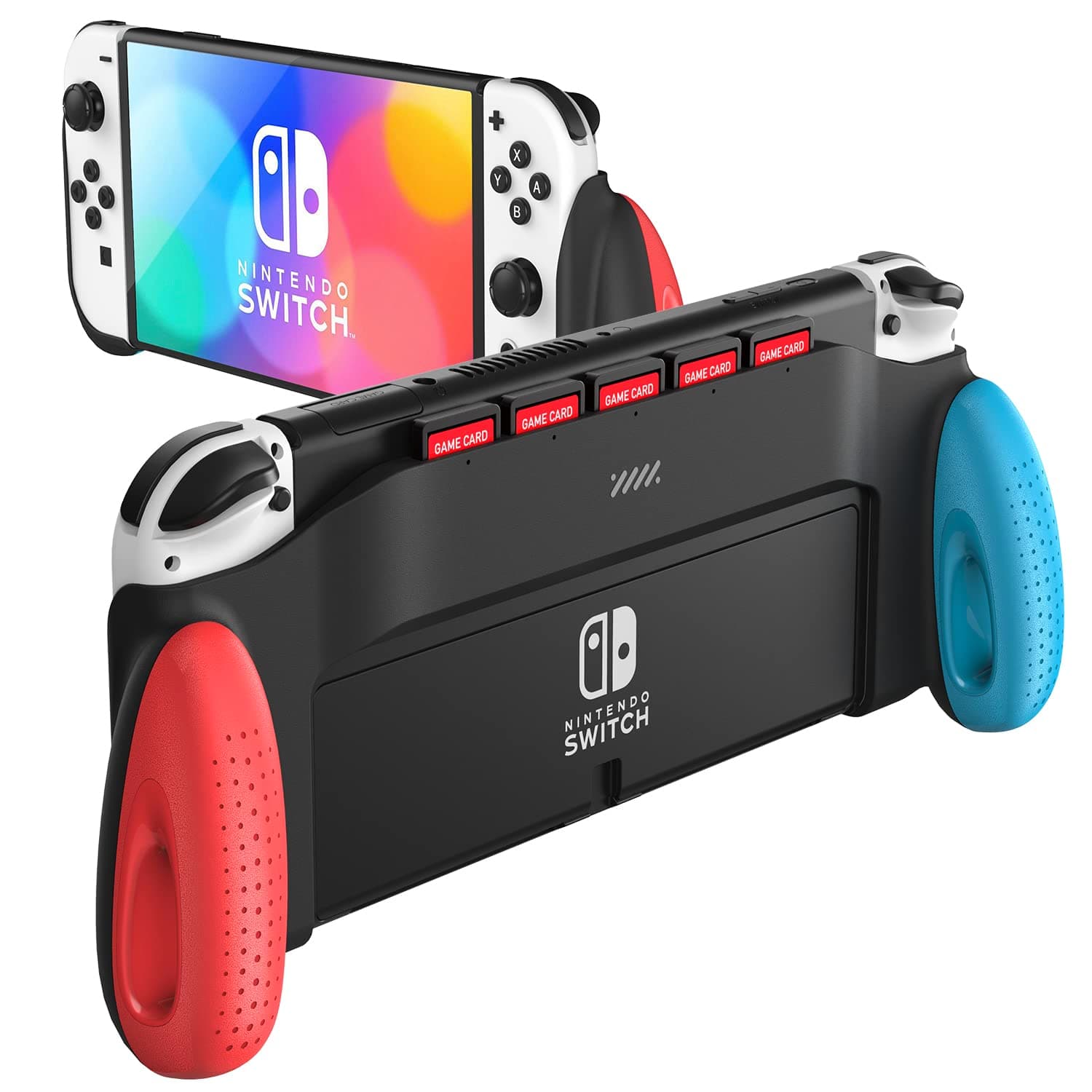 JUSPRO Grip Case Compatible with Nintendo Switch OLED, Unique Switch Accessories Designed Comfortable & Ergonomic Grip with 5 Game Slots