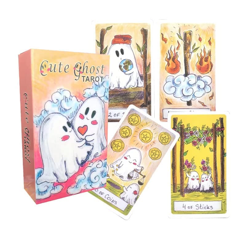 mrdiyshisha Cute Ghost Tarot Deck, 79 Funny Halloween Tarot Cards Based on Rider Waite Smith System (Mini Size: 4.06" x 2.36")