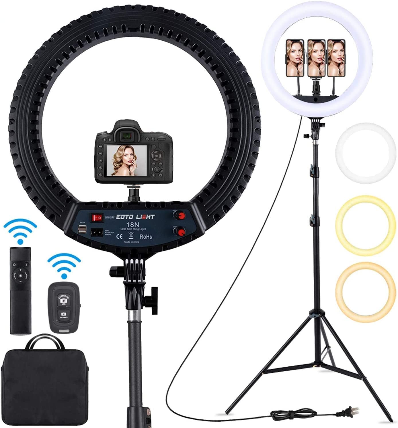 18 inch LED Ring Light with Tripod Stand Dimmable Makeup Ring light for Studio Portrait YouTube Vlog Video Shooting with Remote Controller, CRI 90