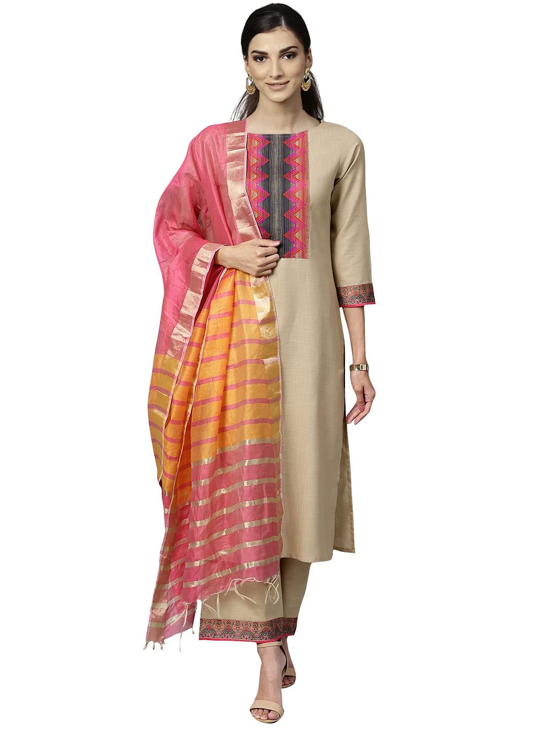 Women's Pure Cotton Solid Straight Kurta Palazzo With Dupatta Set (CCCCC2277)