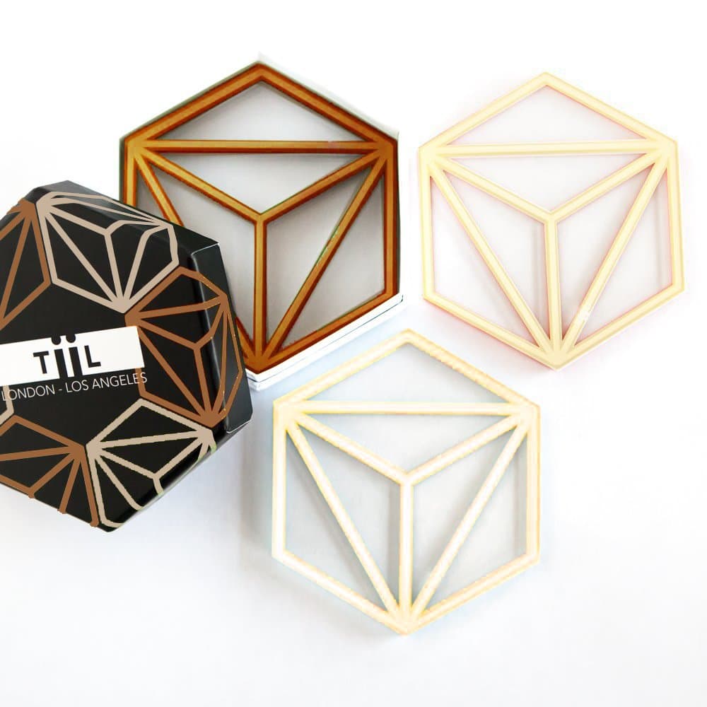 Hexa Drink Coasters / Trivet By TiiL. Set of 6 Plus Gift Box (Copper and Ash) by TiiL