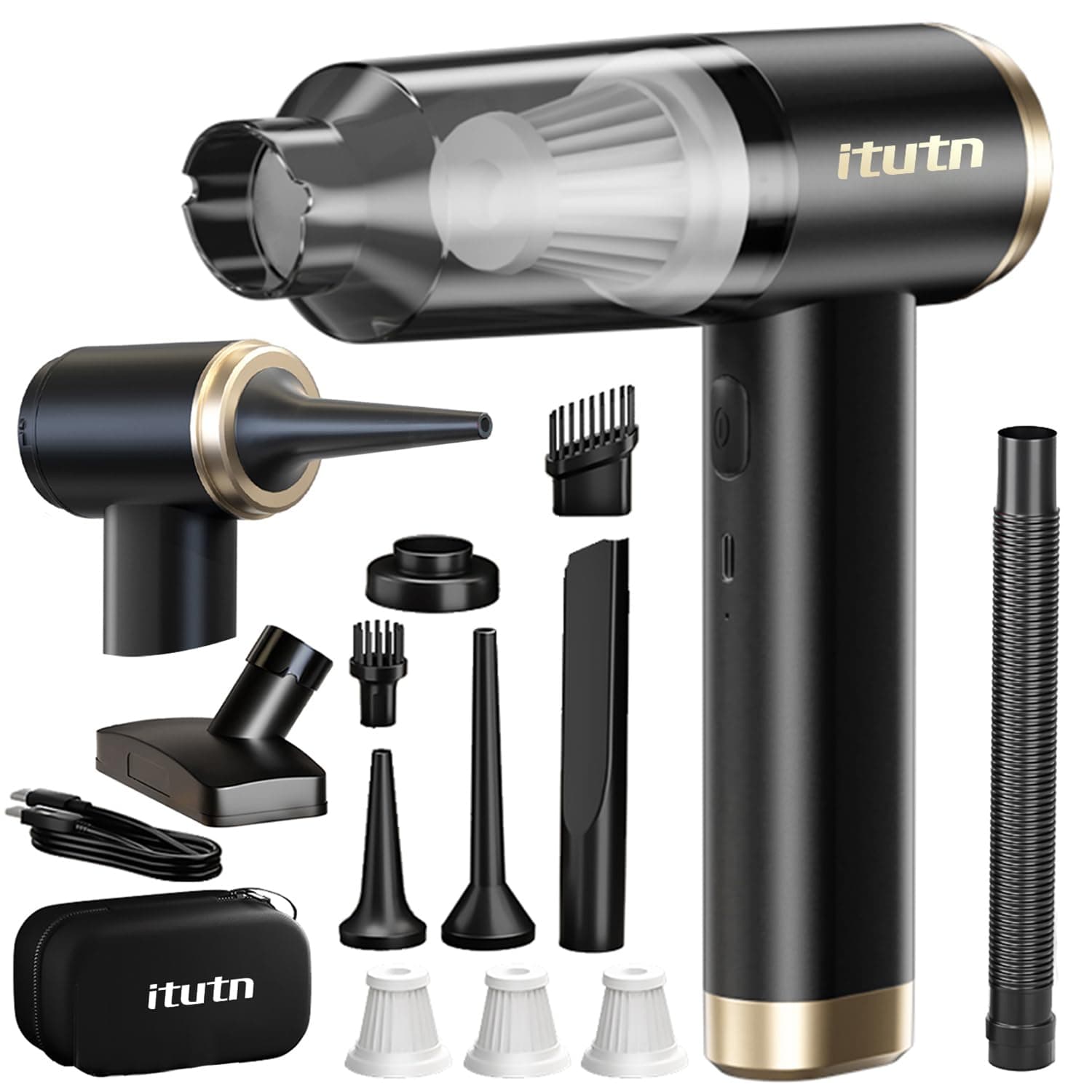 - Mini Car Vacuum Cleaner, 15000PA Powerful Suction, Portable Cordless Vacuum for Car, Handheld Small Vacuum Cleaner & Air Duster for Home, Desk,PC, Keyboard (Mini Vacuum + 11 attachments)