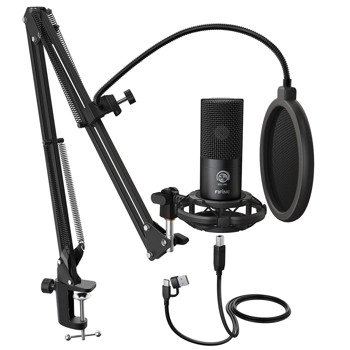 FIFINE Studio Condenser USB Microphone Computer PC Microphone Kit with Adjustable Scissor Arm Stand Shock Mount for Instruments Voice Overs Recording Podcasting YouTube Karaoke Gaming Streaming-T669