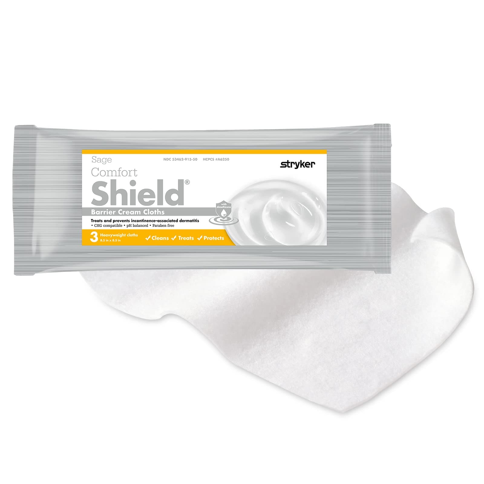 SageComfort Shield Barrier Cream Cloths - 3 cloths/pk - Incontinence Skin Care Wipes #7503 (1 Package, 3 Wipes)
