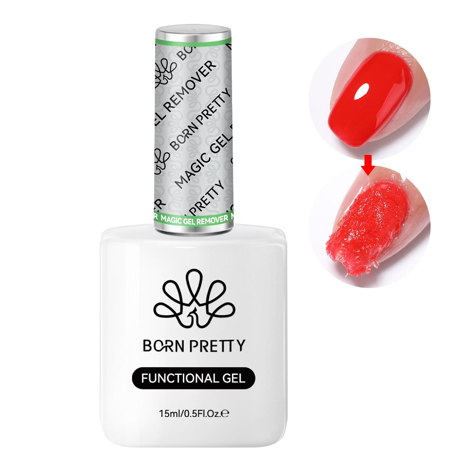 BORN PRETTYMagic Gel Nail Polish Remover 15ml Soak-Off Quick Gel Polish Remover 2-3 Minutes Easily Professional Remover Nail Gel Polish, Gel Polish Remover for Nails