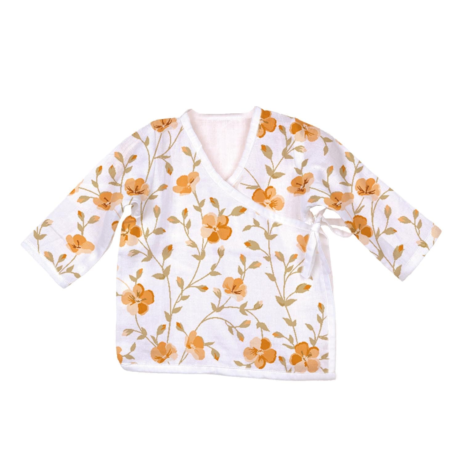 MOM'S HOMEOrganic Cotton Muslin Jabla | New Born Muslin Front Open Kimono | Muslin Baby Dress - Kimono Night Suit | Pack of 1