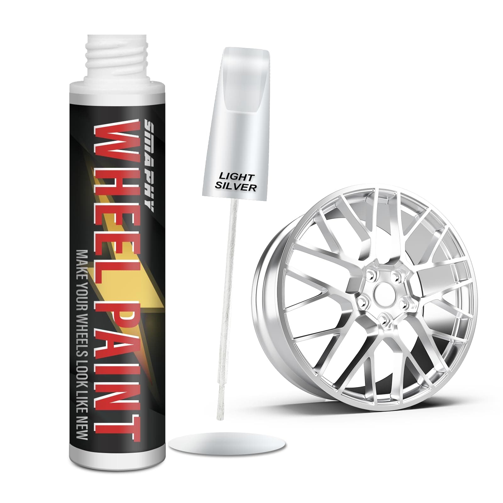 Silver Rim Touch Up Paint, Wheel Scratch Repair Touch Up Paint Pen, Silver Car Rim Paint for Wheel Repair, Universal Color Satin Silver for Rims (Light Silver)