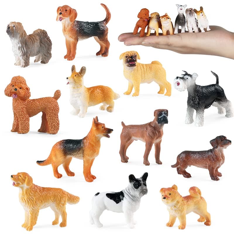 12PCS Dog Figurines Playset, Realistic Mini Plastic Puppy Figures, Miniature Animal Toys Dog Cake Topper Party Favor Easter Eggs Christmas Birthday Gift for Kids Toddlers