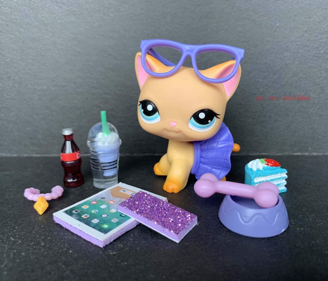lps Pet Shop lps Accessories (10pcs) Purple Set Drinks Cola Laptop Cellphone Glass for lps Cats and Dogs Kids Gift