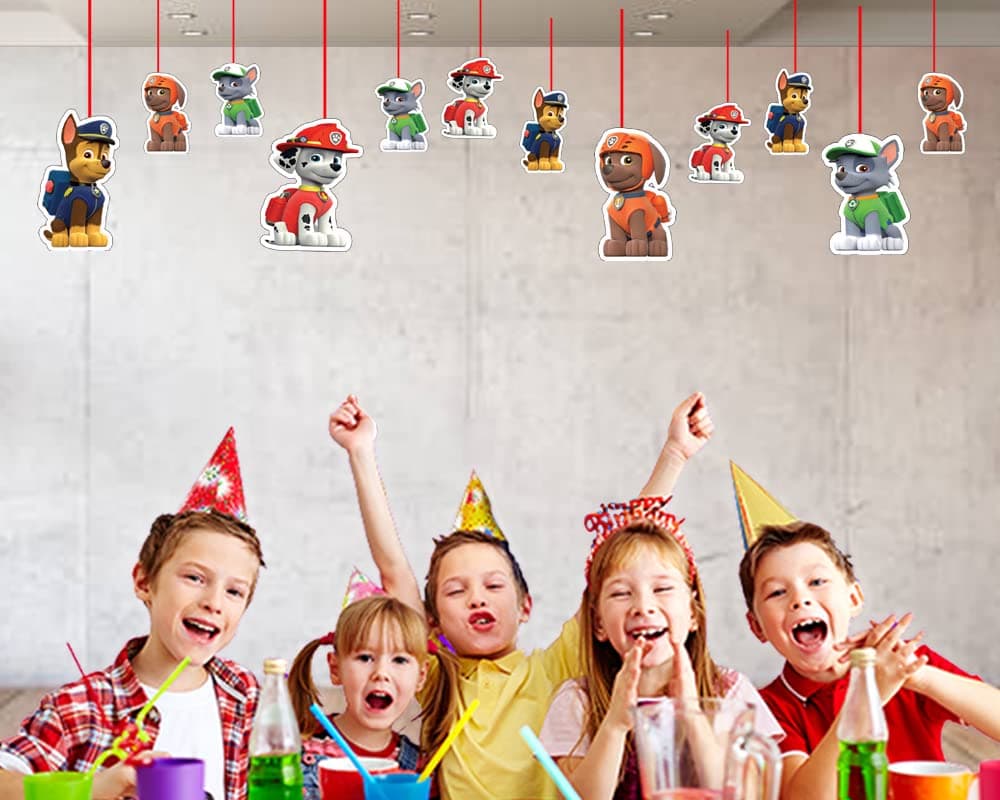 WoW Party Studio Puppy Cartoon Theme Happy Birthday Party Decoration Ceiling Hangings/Danglers - 12 Pcs