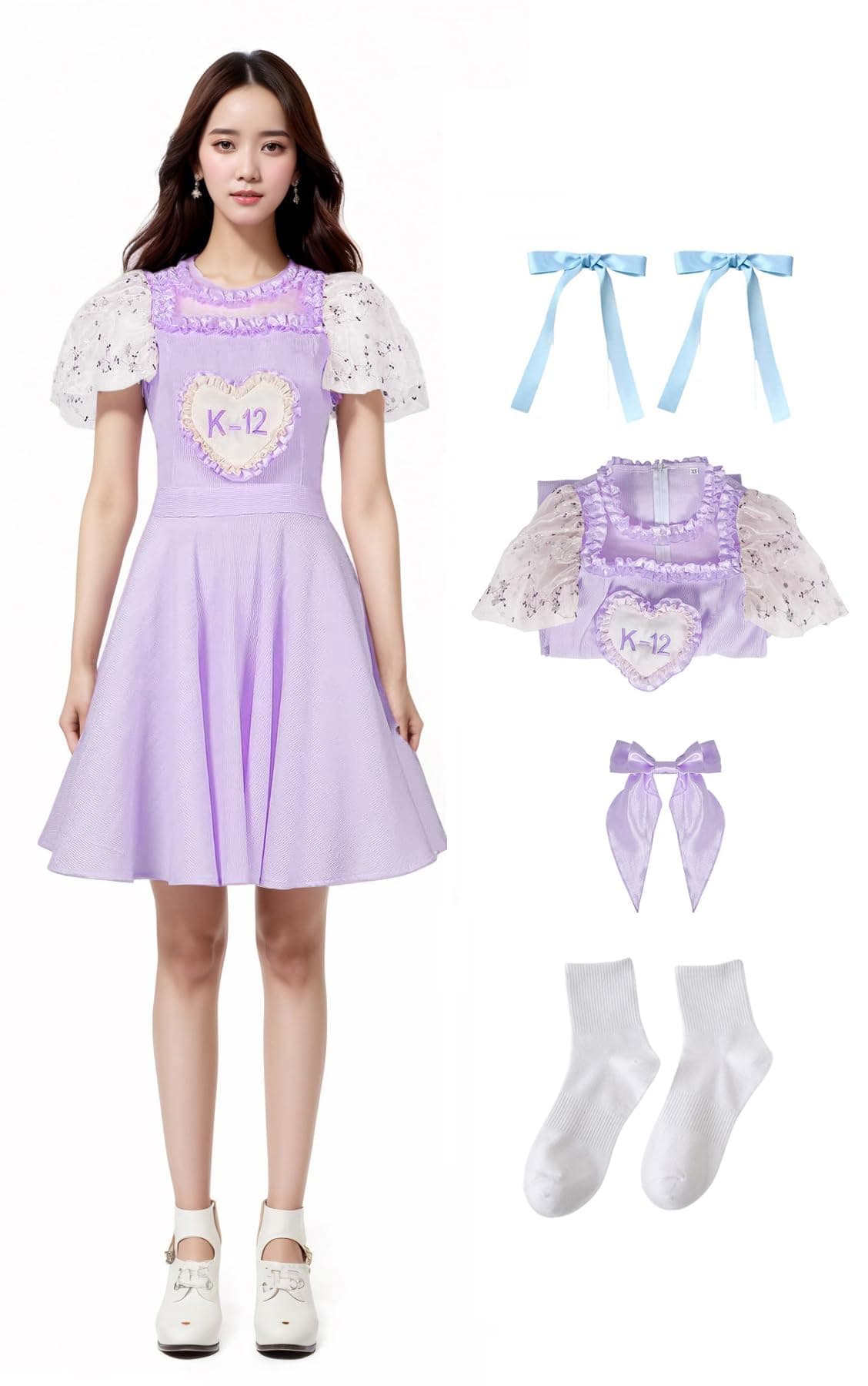 Adult K-12 Dress Purple Costume Women K12 Dress Melanie Cosplay Wig Accessories Full Set for Halloween