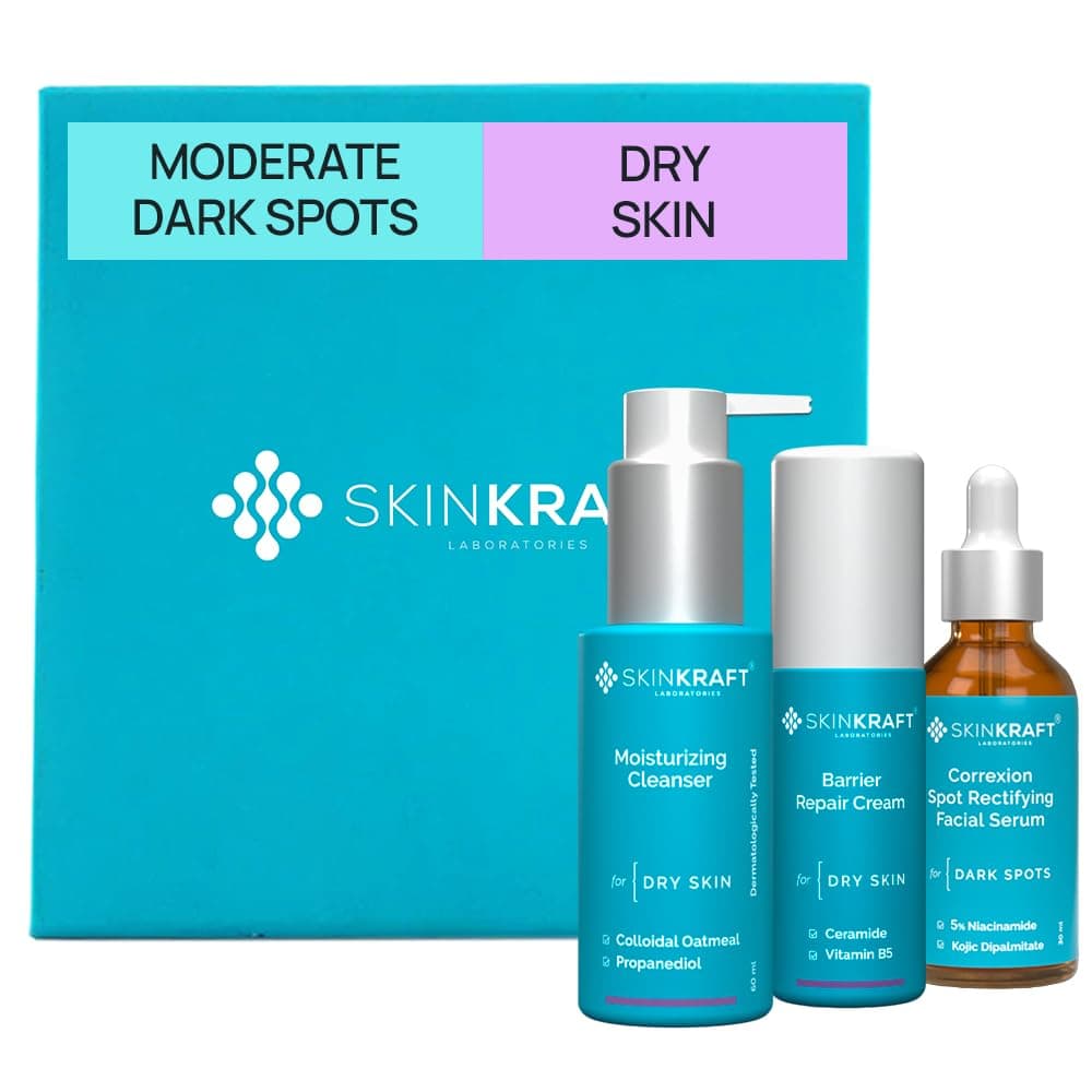 Moderate Dark Spot Removal Kit For Dry Skin - Customized Skincare Kit - Cleanser + Moisturizer + Moderate Dark Spots - Dark Patches Serum - For Women & Men - Dermatologist Recommended (Pack Of 3)