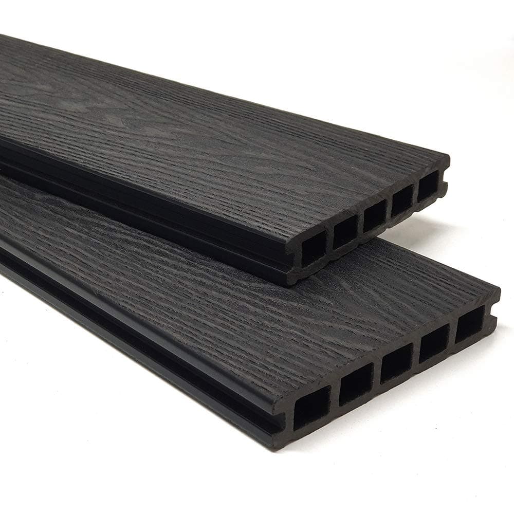 3.6m Composite WPC Decking Boards - Deep Embossed Woodgrain Plastic Boards | 4 Colours Avaliable | (43 sqm | 86 Boards, Black Granite)
