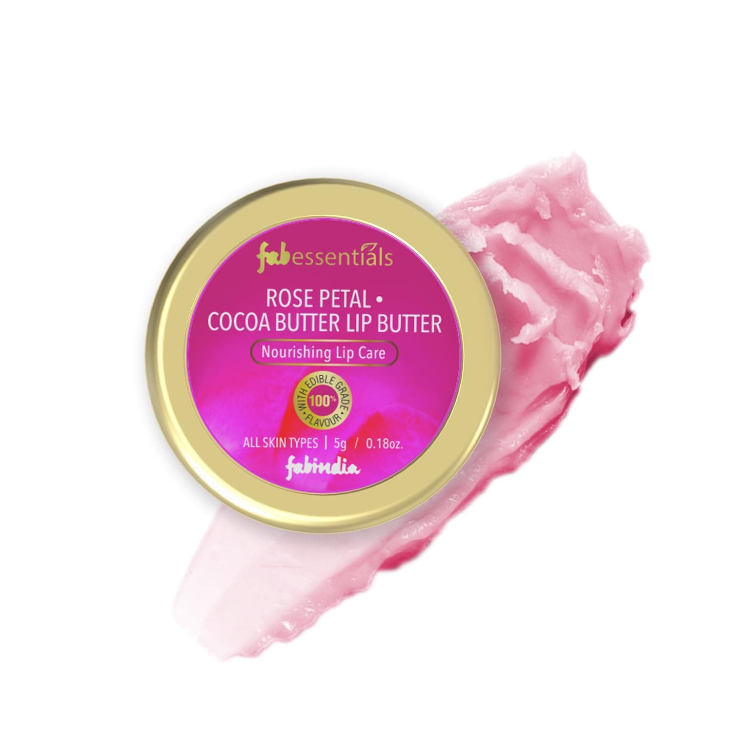 Rose Petal Cocoa Butter Lip Butter - 5gm | Coconut Oil & Shea Butter Lip Balm | No Artificial Fragrance | Instant Light Weight Lip Moisturisation Balm | Lip Balm For Dry & Chapped Lips
