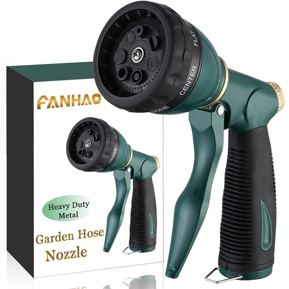 FANHAO Garden Hose Nozzle Sprayer Heavy Duty, 100% Metal Spray Nozzle High Pressure Water Hose Nozzle with 7 Patterns for Watering Garden, Washing Cars and Showering Pets