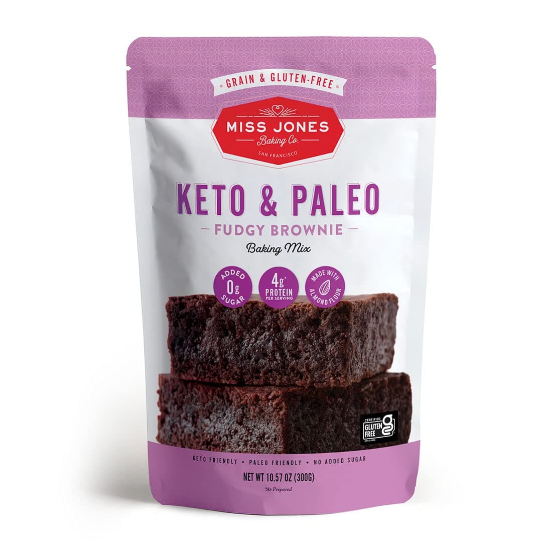 Miss Jones Baking Keto Brownie Mix - Gluten Free, Low Carb, No Sugar Added, Naturally Sweetened Desserts & Treats - Diabetic, Atkins, WW, Paleo Friendly (Pack of 1)