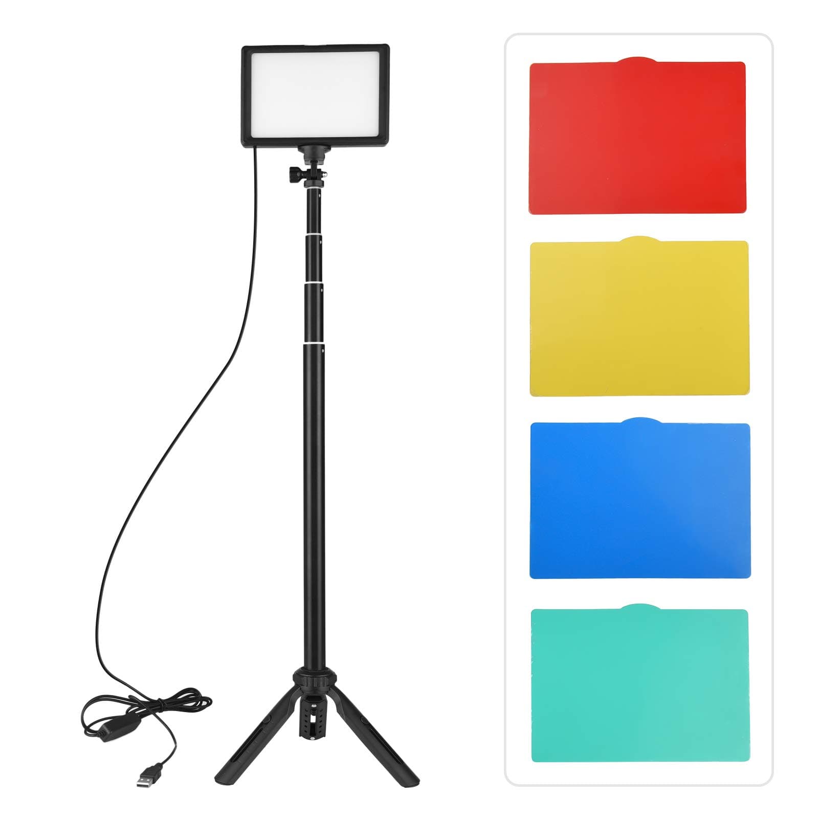 PepiskyUSB LED Video Light Kit,Photography Lighting 3200K-5600K 120pcs Beads 14-level Dimmable with 148cm/58in Adjustable Height Tripod Stand 5pcs White/Red/Yellow/Green/Blue Filters Tre Cold
