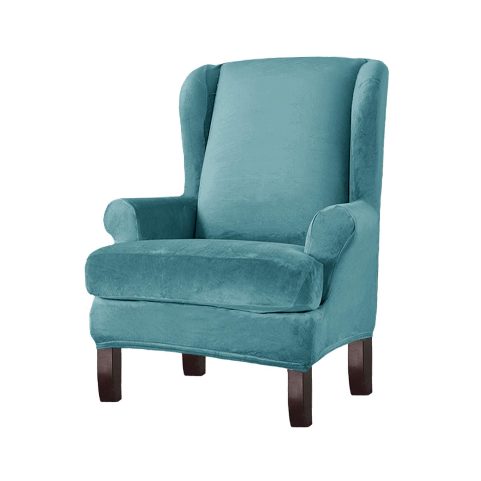 NOPEXTOWing Chair Slipcover Velvet Slipcovers,2 Piece Stretch Wingback Chair Covers,Furniture Covers for Wingback Chairs (Teal)