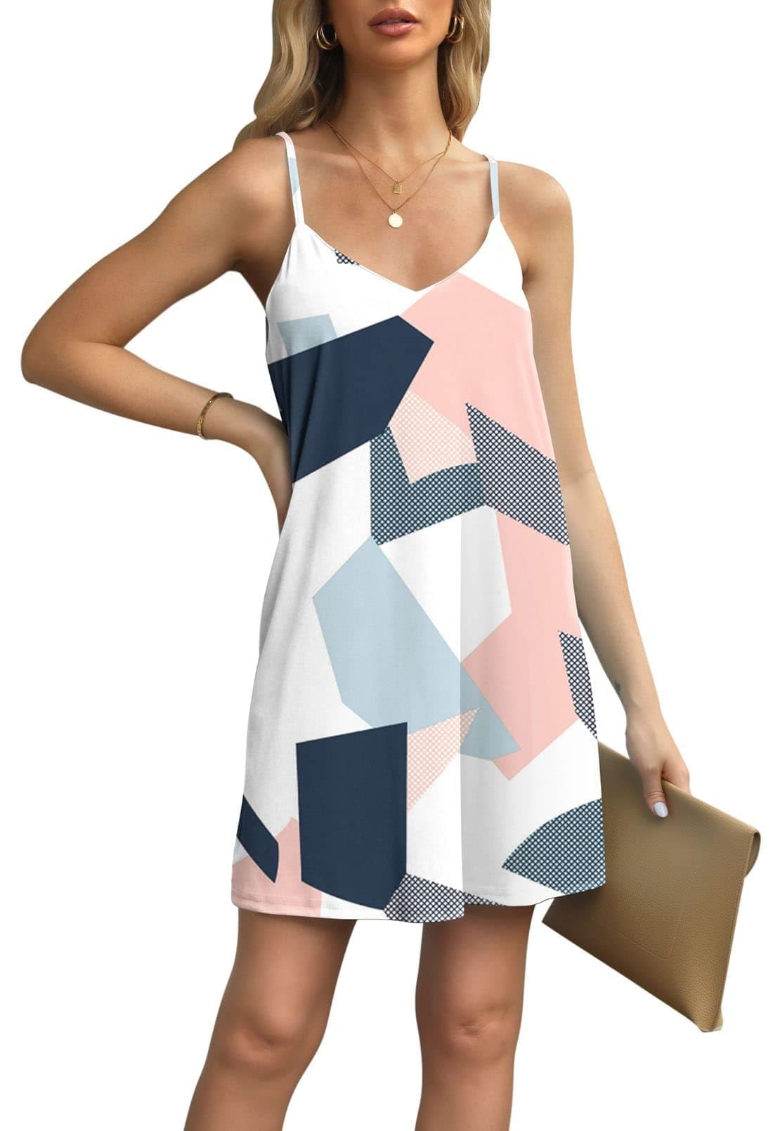 ShawhuwaWomens Sexy Print Summer Beach Boho Straps Short Dress