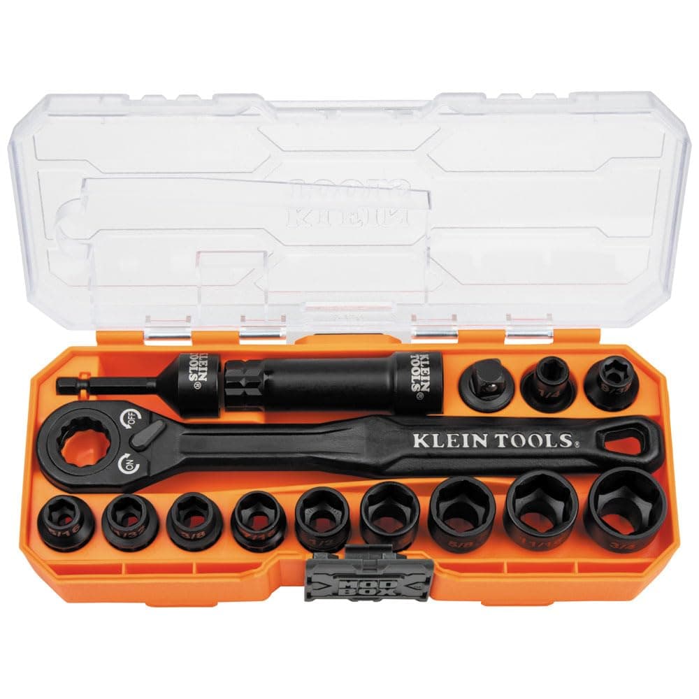 Klein Tools 65400 KNECT 15-Piece Pass Through Socket Set, SAE Impact Socket S...