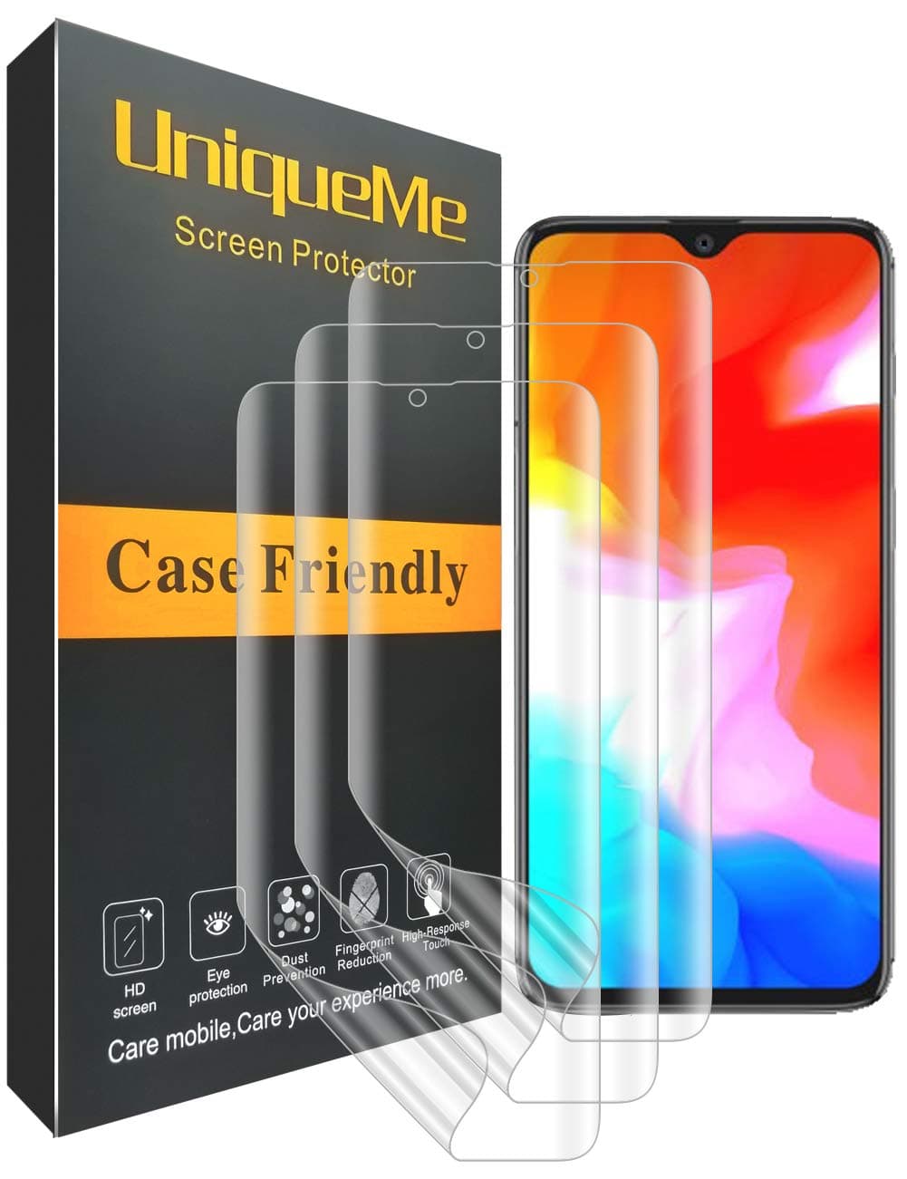 [3 Pack] INGLE Compatible with Oneplus 6T Screen Protector,Liquid Skin Full Coverage [Case Friendly] HD Clear Flexible Film with Lifetime Replacement Warranty