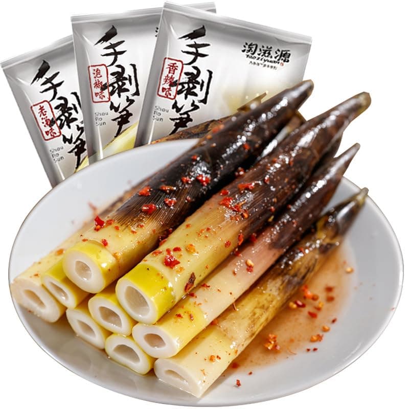 Bamboo Shoots with Pickled Peppers 230g/bag, Tender Bamboo Shoots, Crispy Bamboo Shoots, Fresh Bamboo Shoots with Mountain Peppers, Instant Snacks, Snacks and Snack Food, Bamboo Shoot Tip (5 pack)